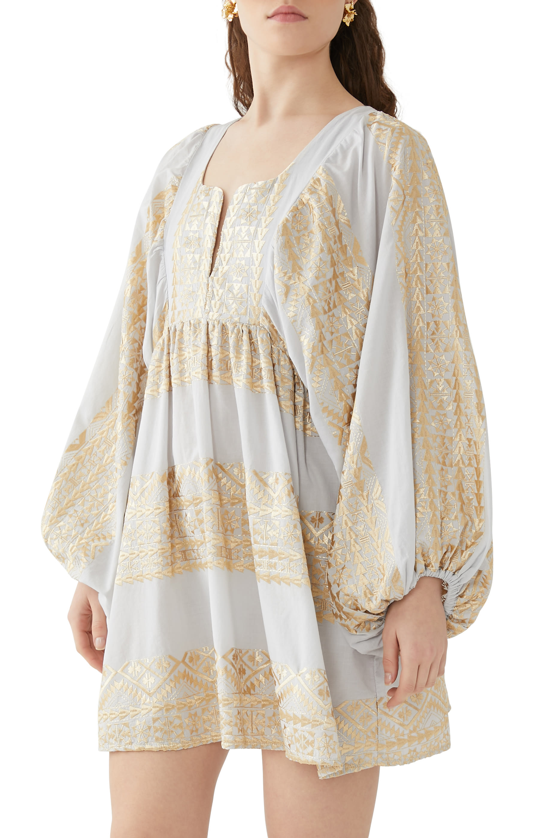 Embroidered Feather Mini Dress