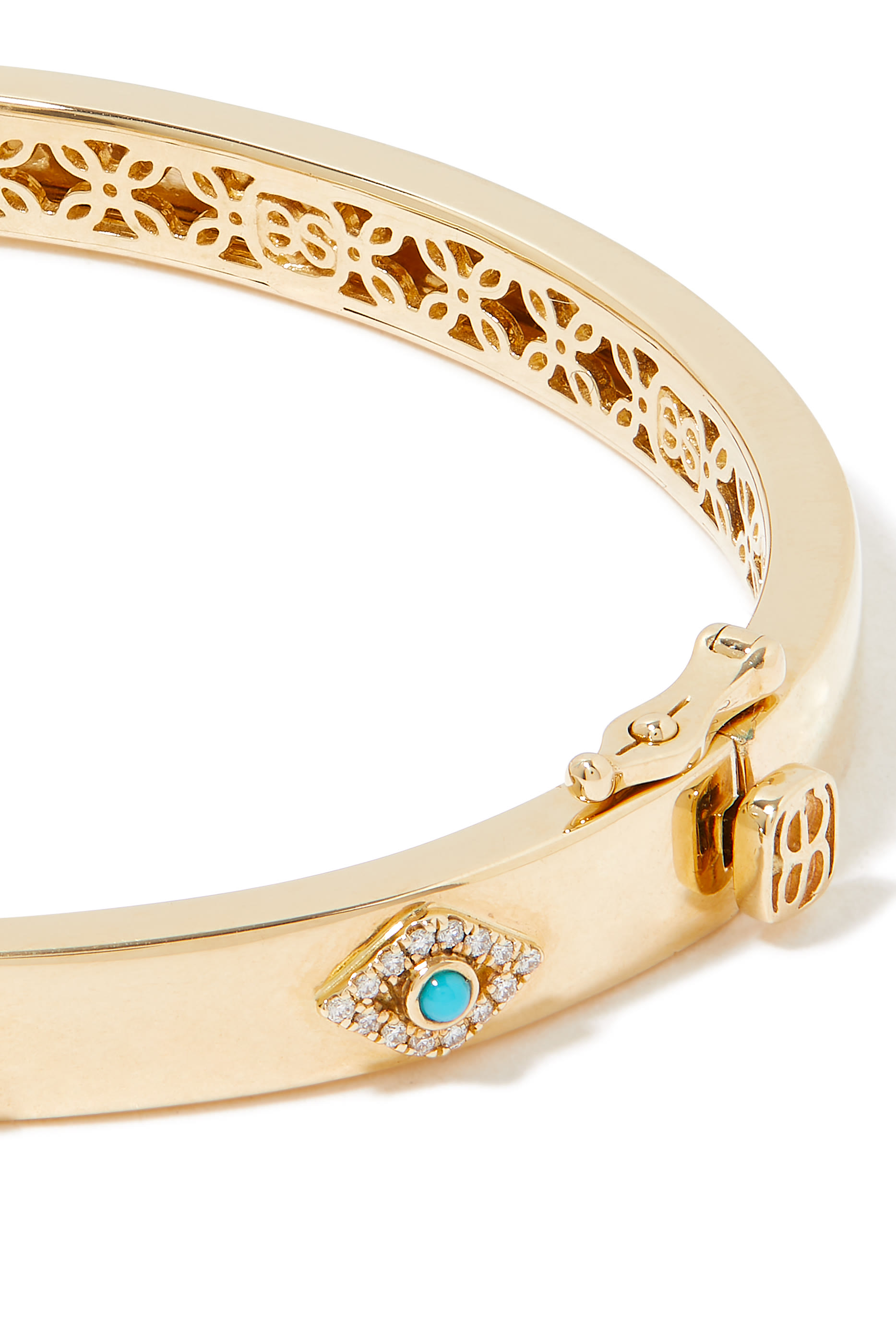 Multi Eye Bangle, 14k Yellow Gold with Diamonds & Turquoise