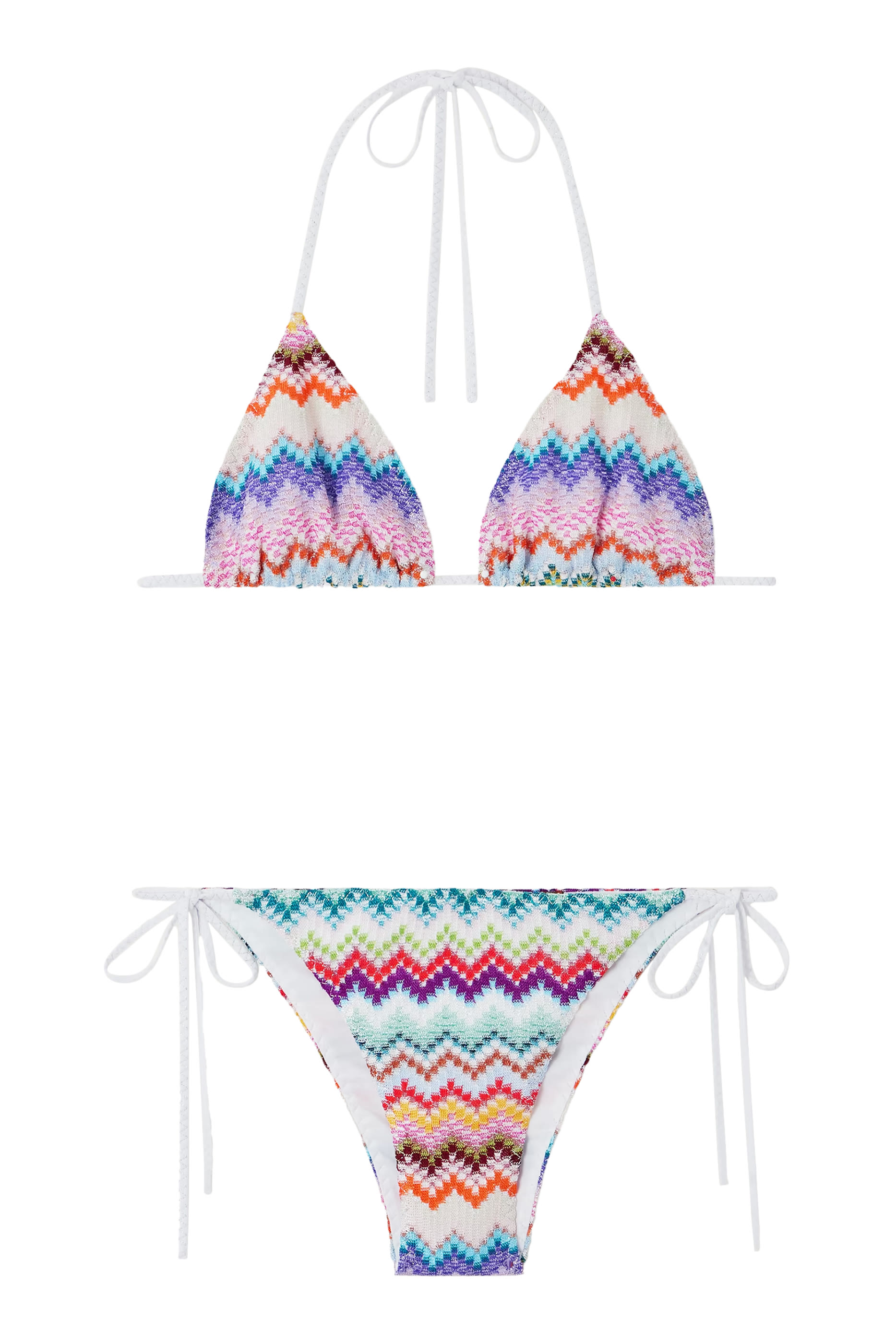 Mare Striped Metallic Crochet-Knit Triangle Bikini Set