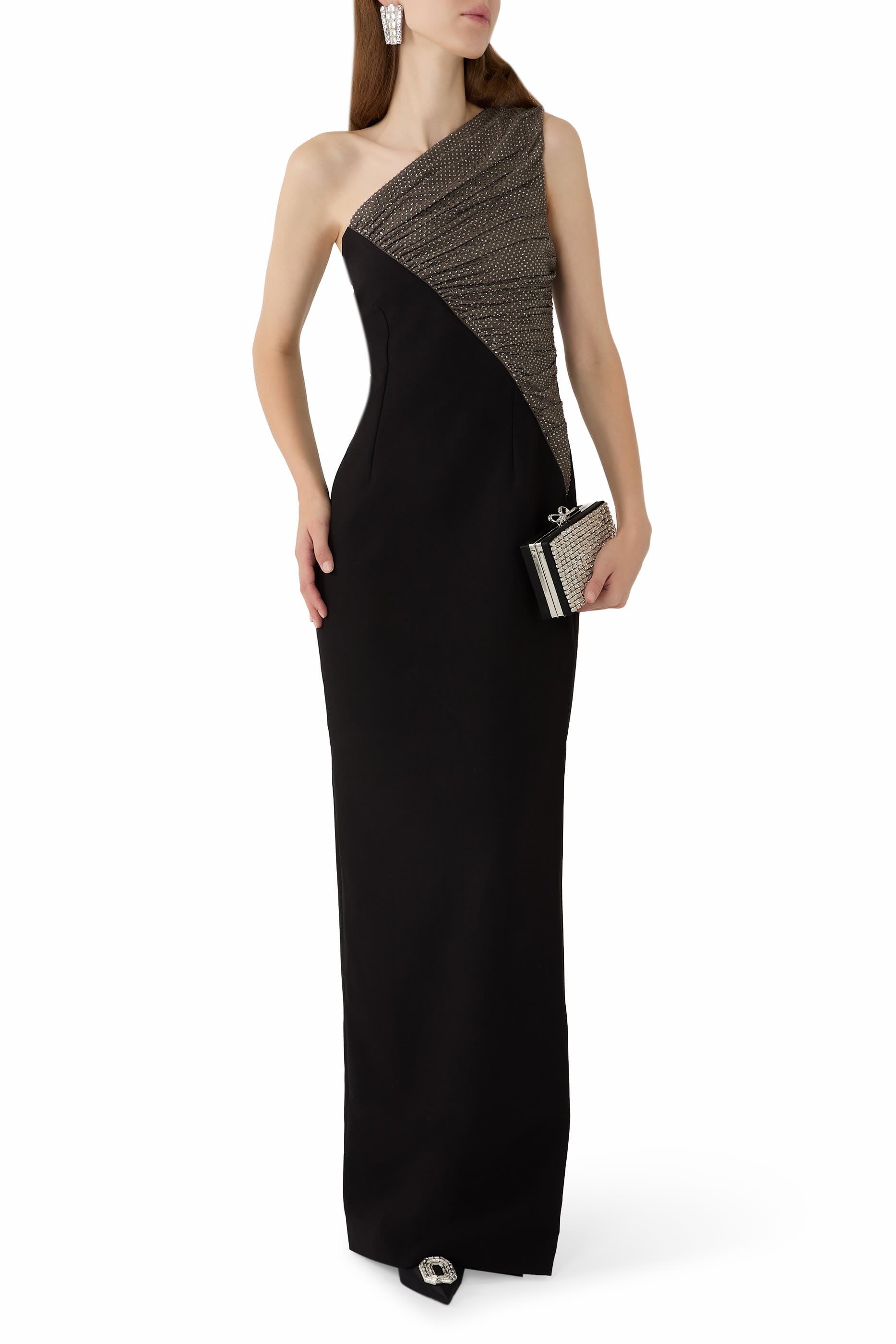 Asymmetric Diamante Contrast Column Dress