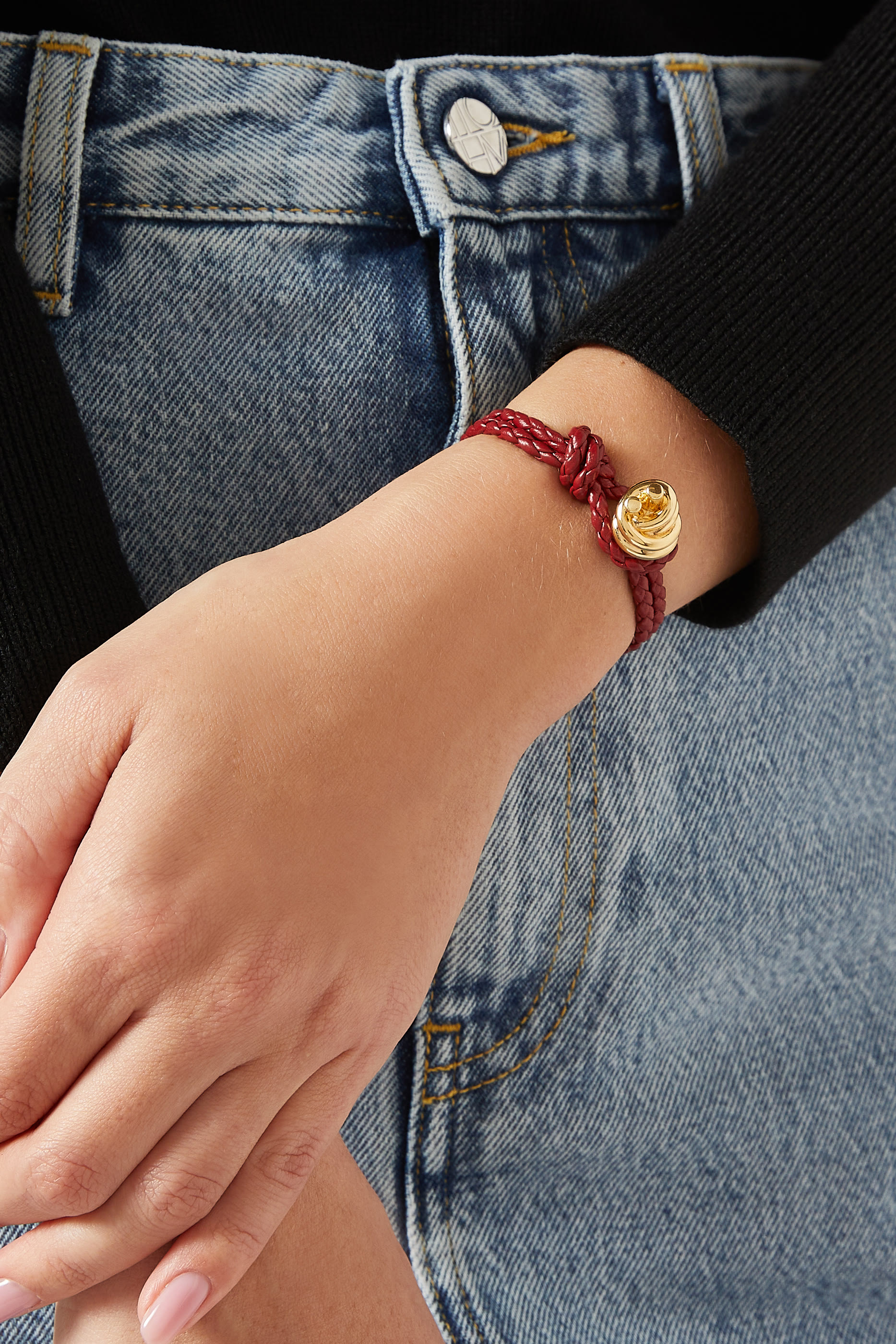 Knot Bracelet, 18k Gold-Finish Sterling Silver & Braided Leather 