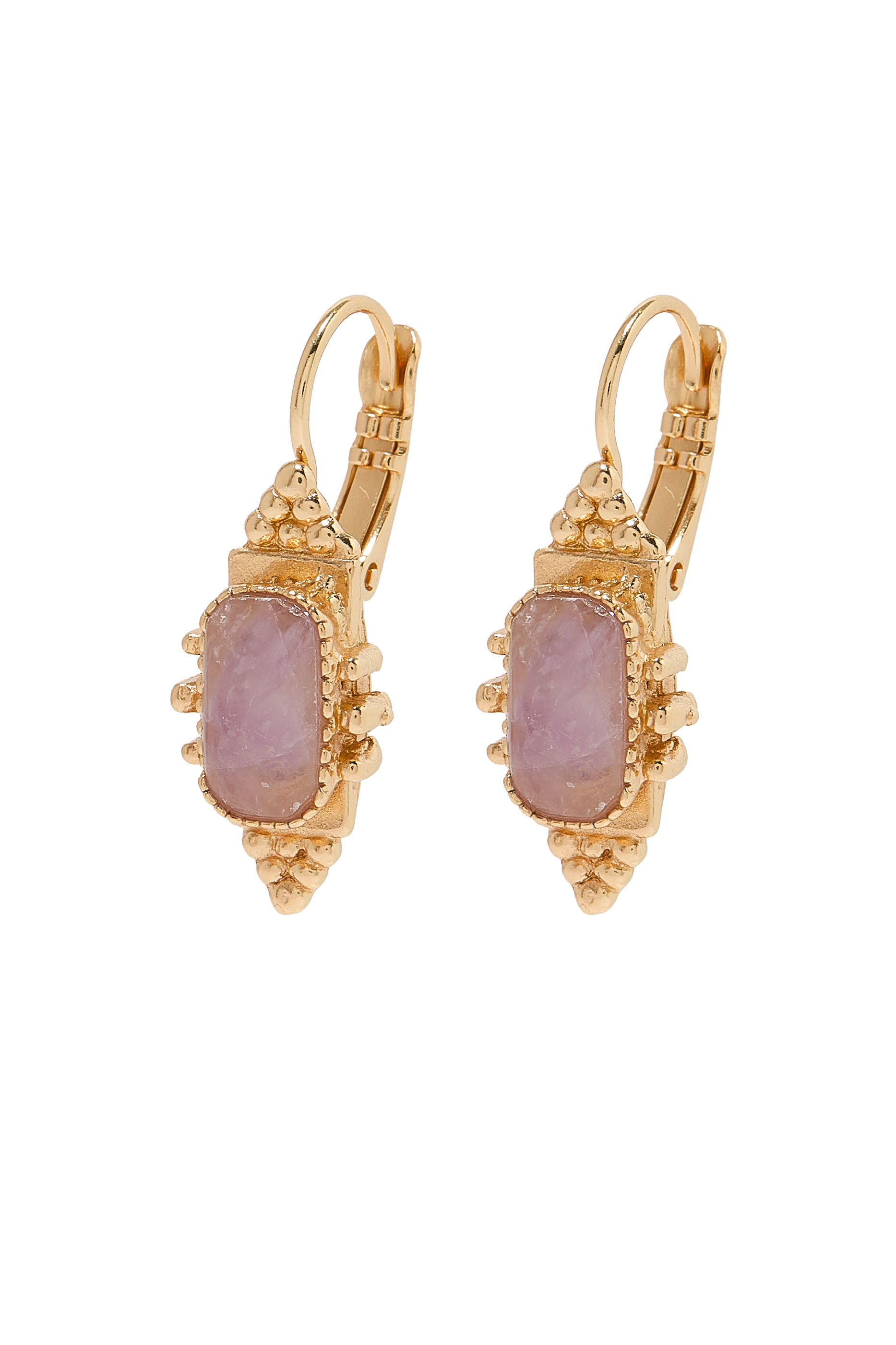 Serti Talisman Earrings, Gold-Plated Brass & Amethyst Gemstone