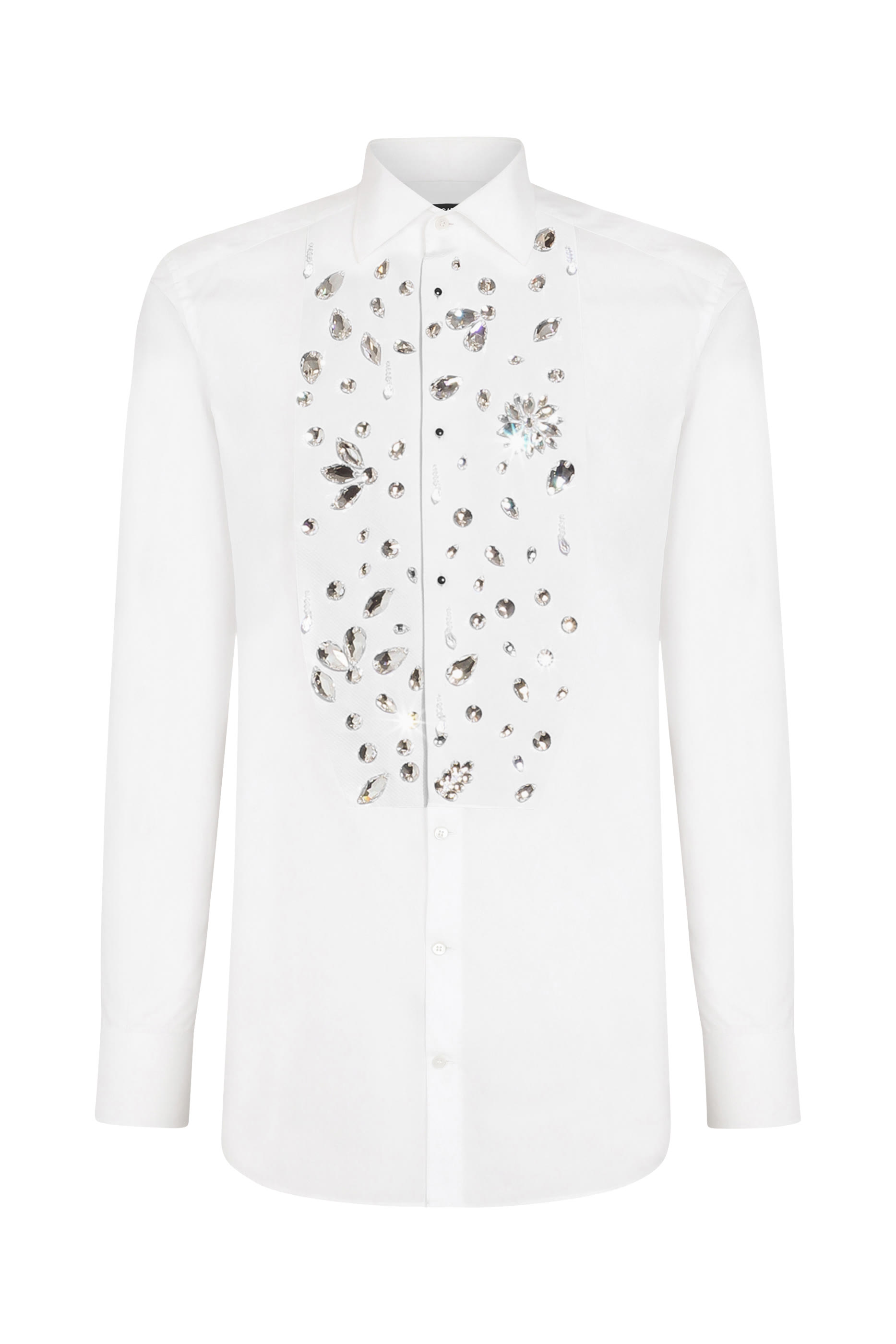 Gold-Fit Tuxedo Shirt with Rhinestone Embroidery
