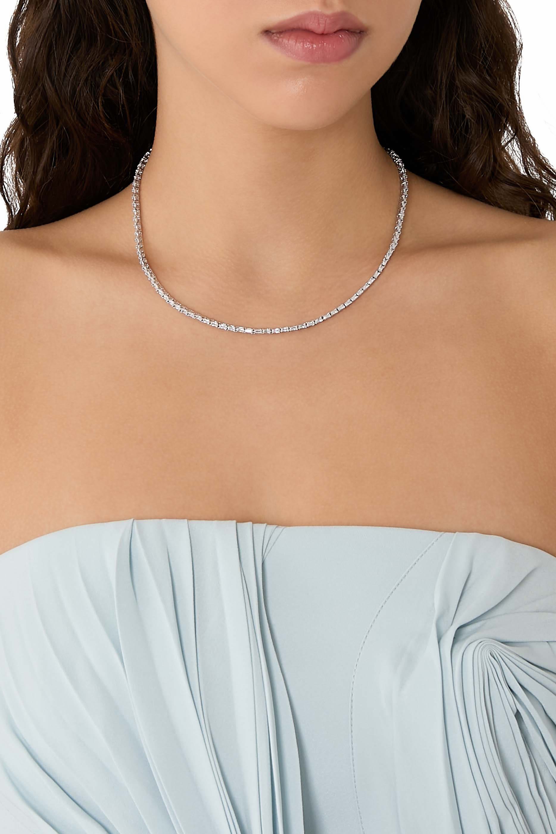 Thin Baguette CZ Tennis Necklace