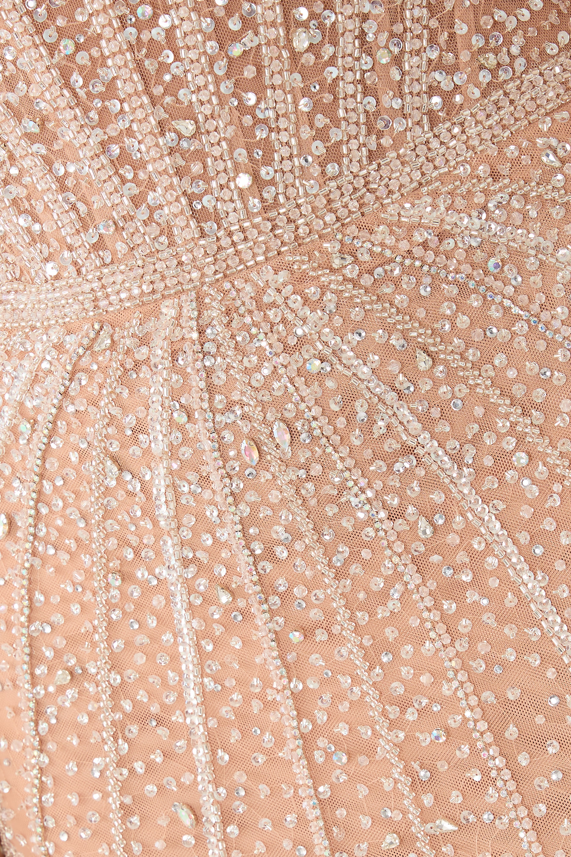 Elegant Cape Gown with Beaded Bodice and High Neckline