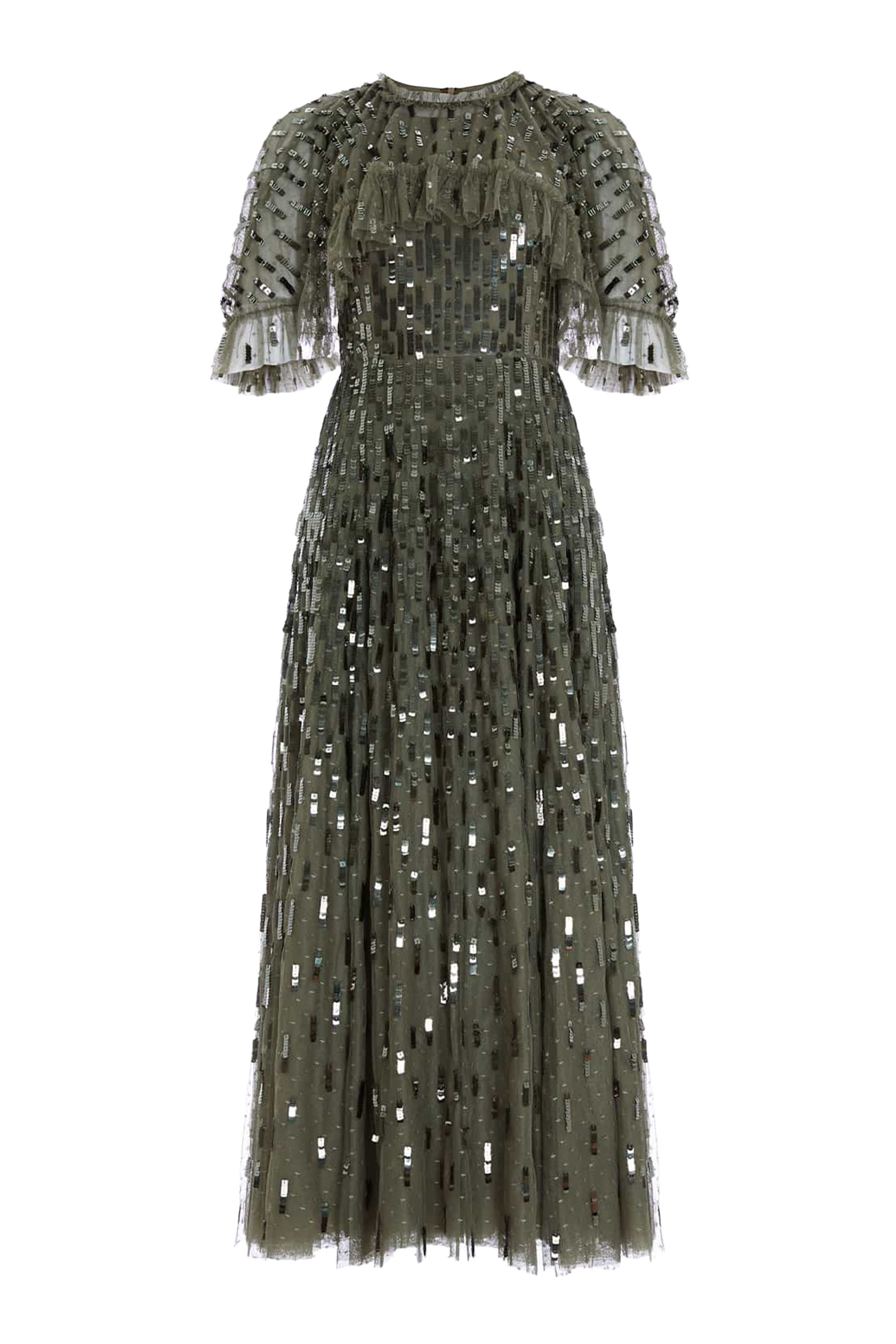 Sequin Dash Cape Ankle Gown