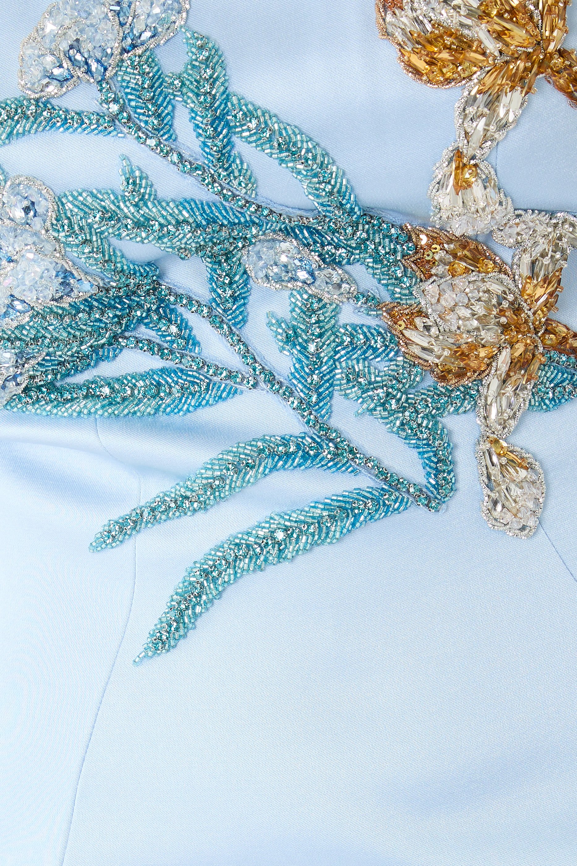 Embroidered Cape Strapless Gown