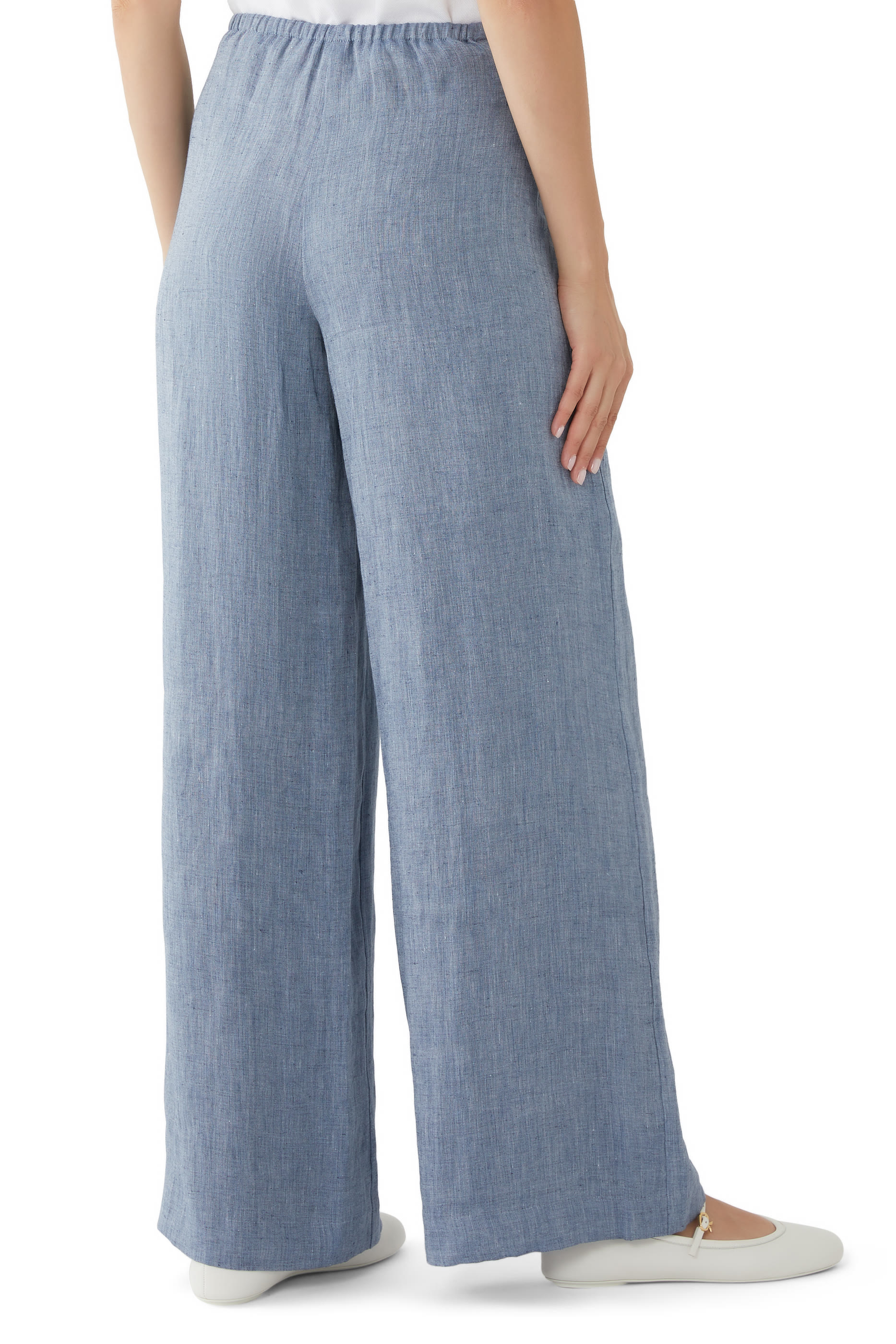 Draped Hemp Drawstring Wide-Leg Pants
