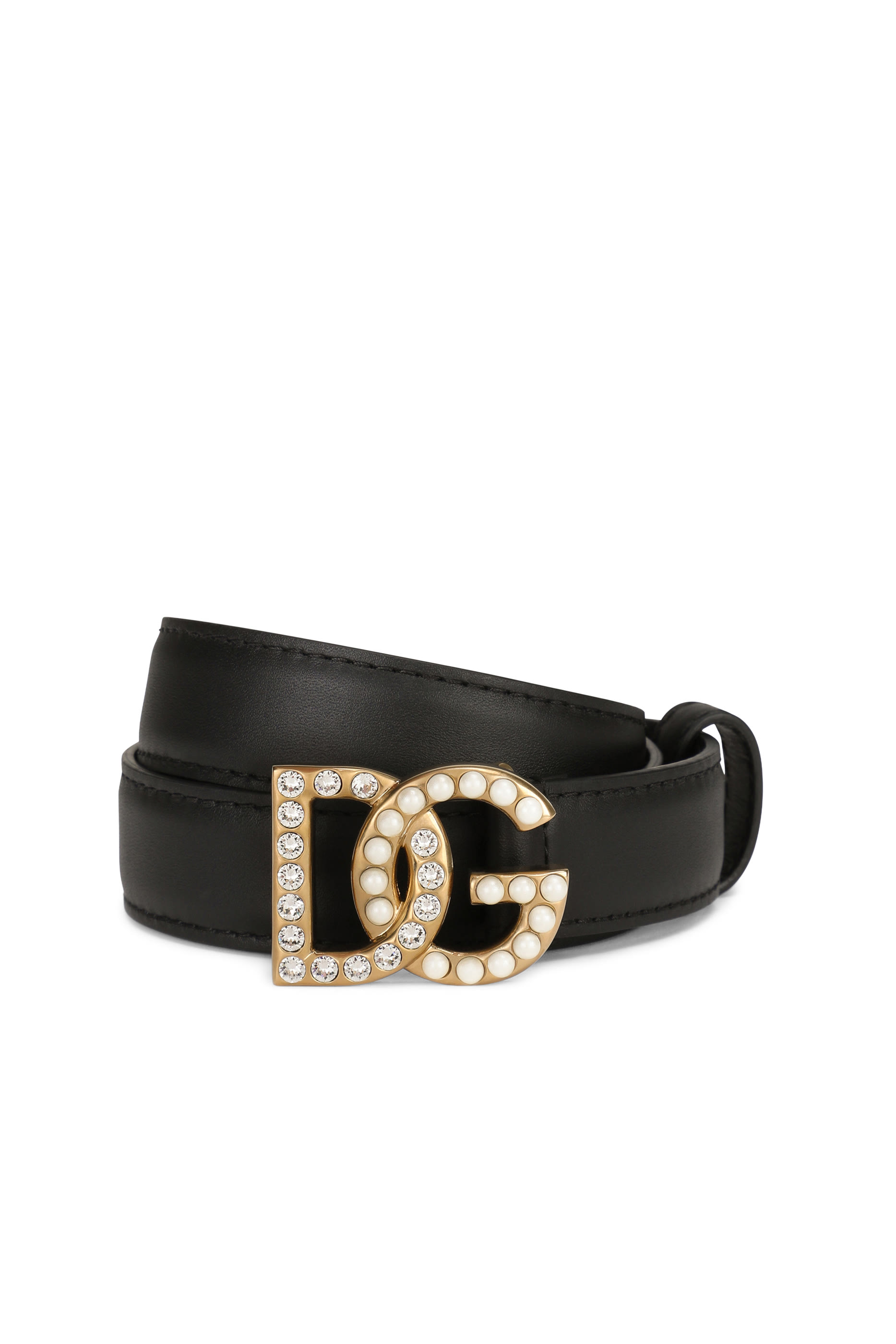 DG Logo Embellished Leather Belt