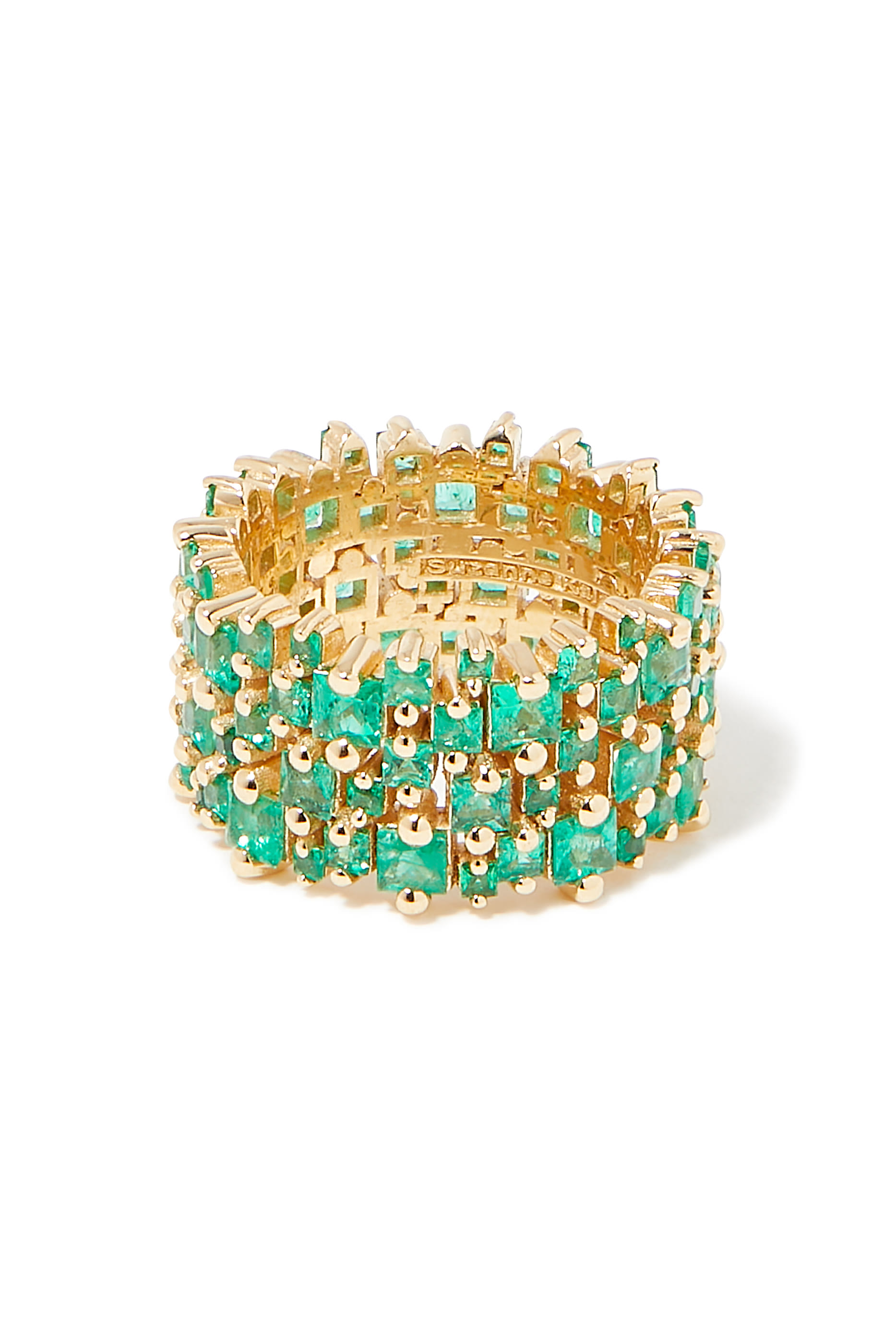 Double Stack Eternity Band, 18k Yellow Gold with Emerald & Diamond