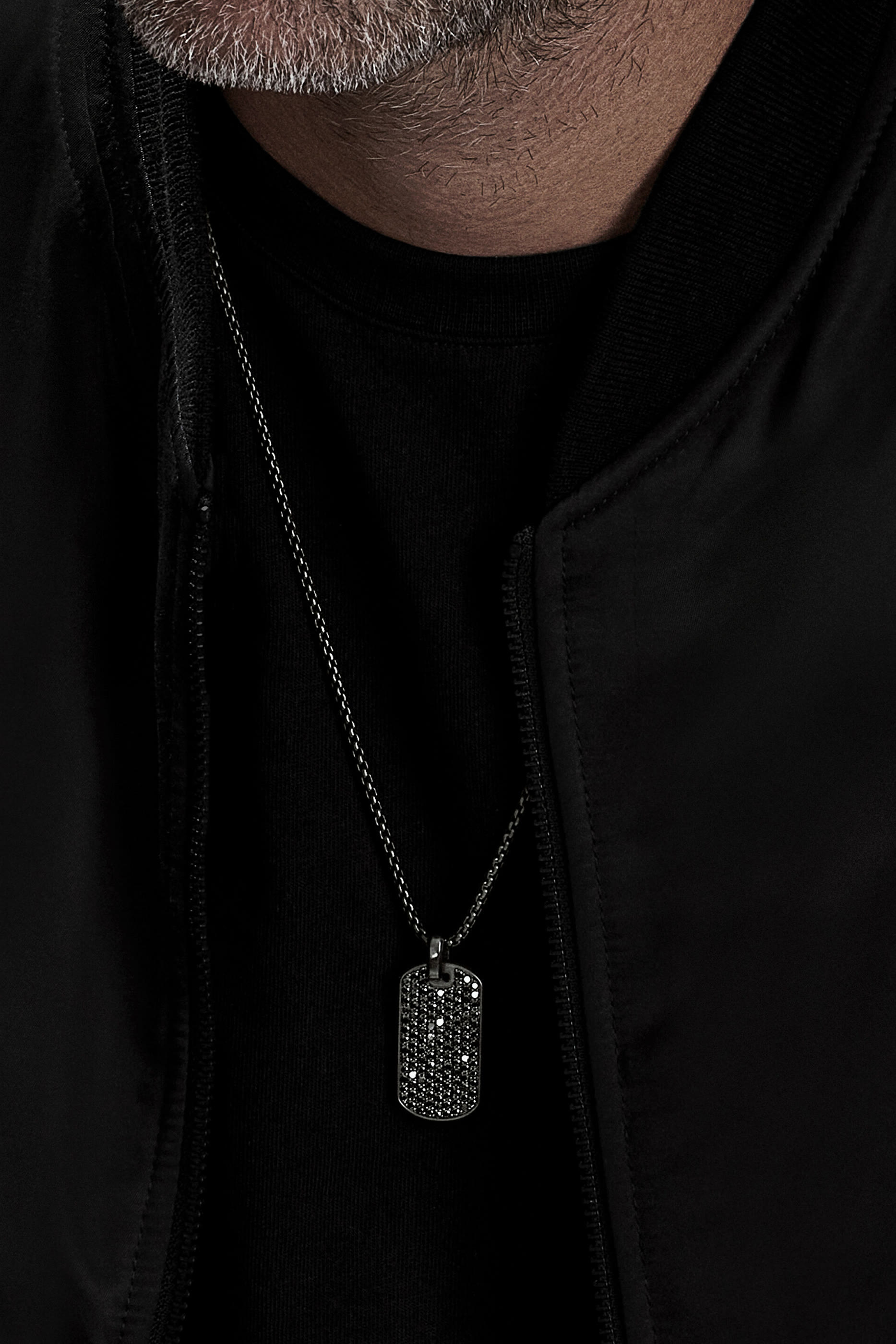 Chevron Tag, Titanium, Sterling Silver & Diamonds