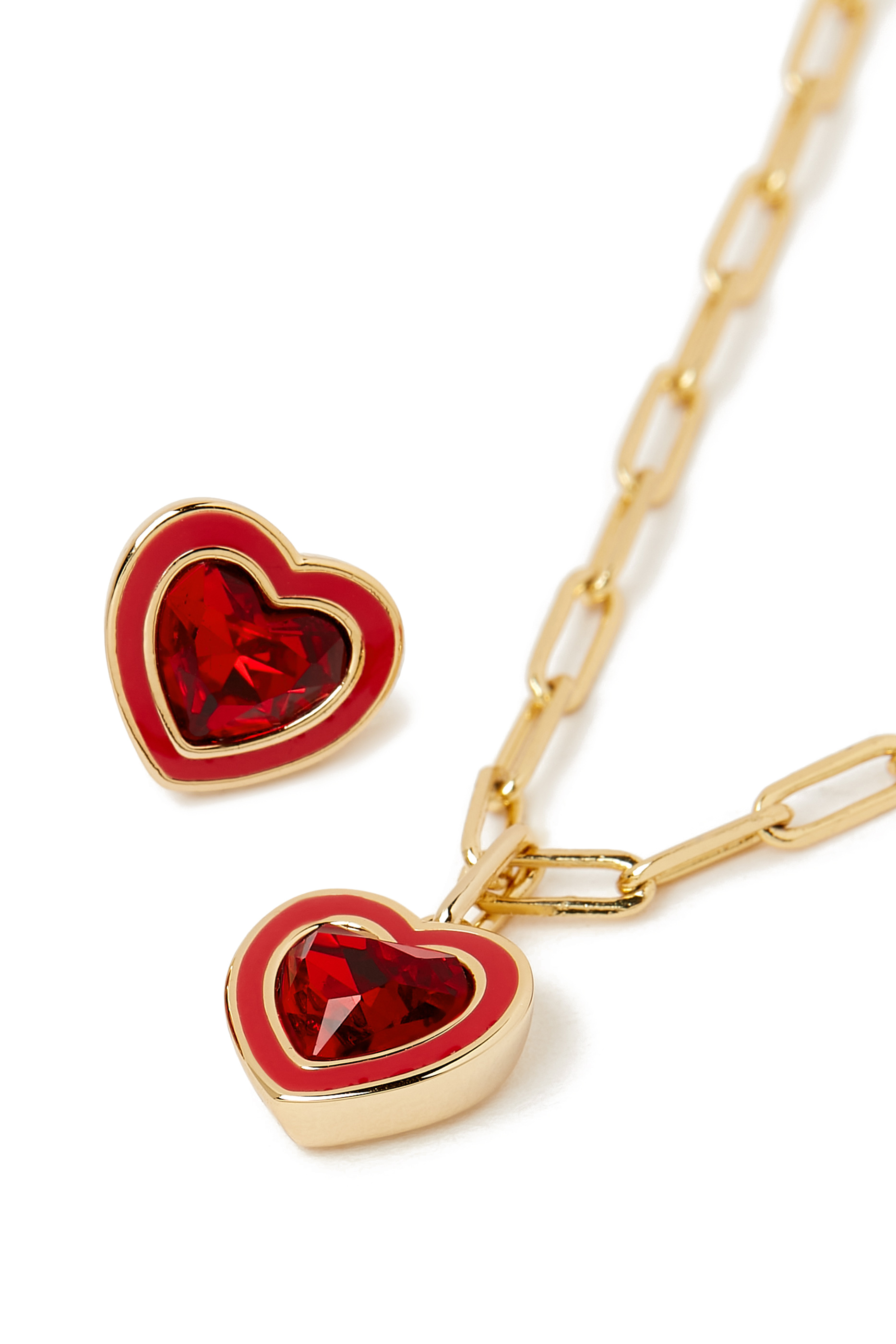 Enamel Heart Necklace & Stud Set