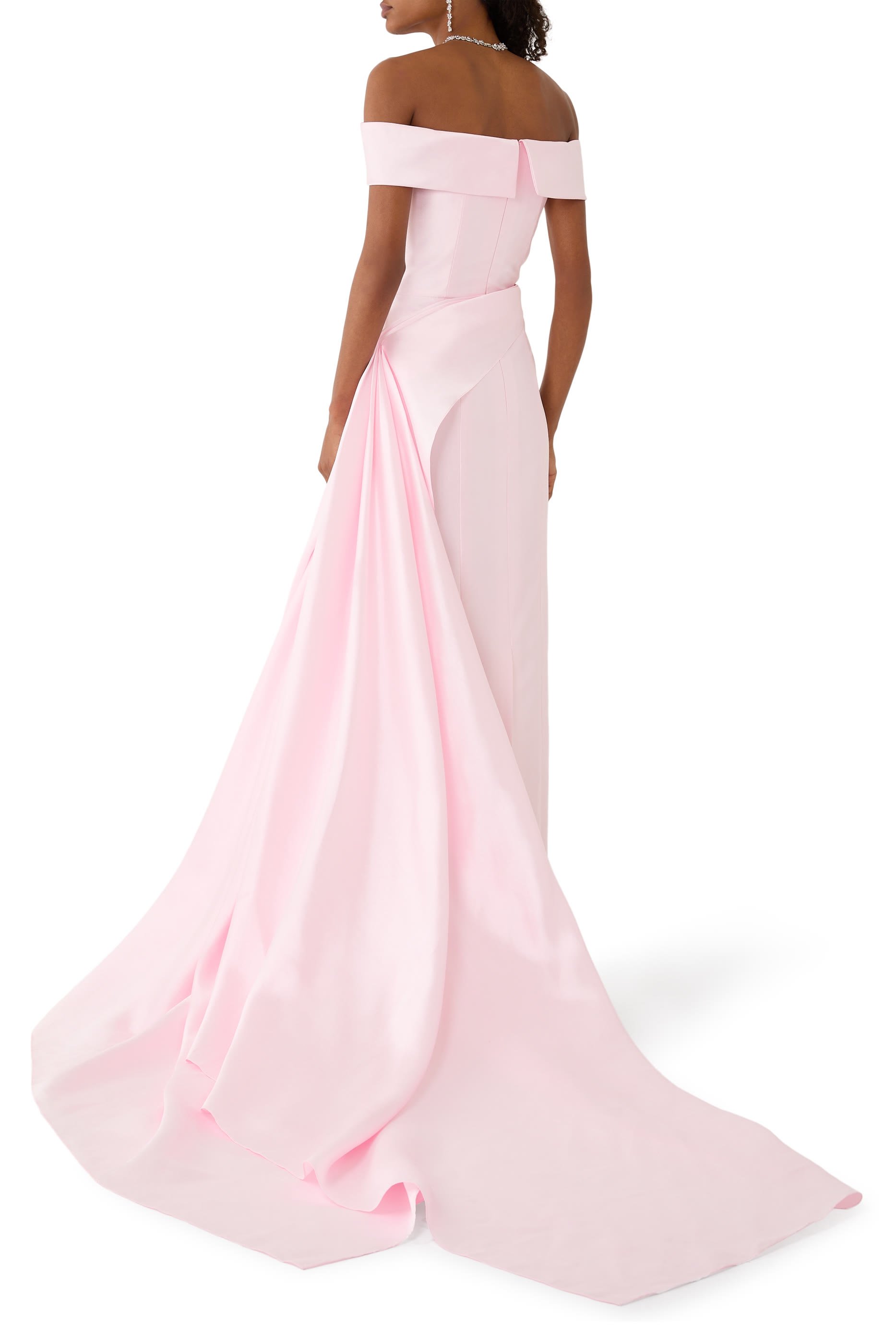 Off-Shoulder Skinny Mikado Gown with Side Train