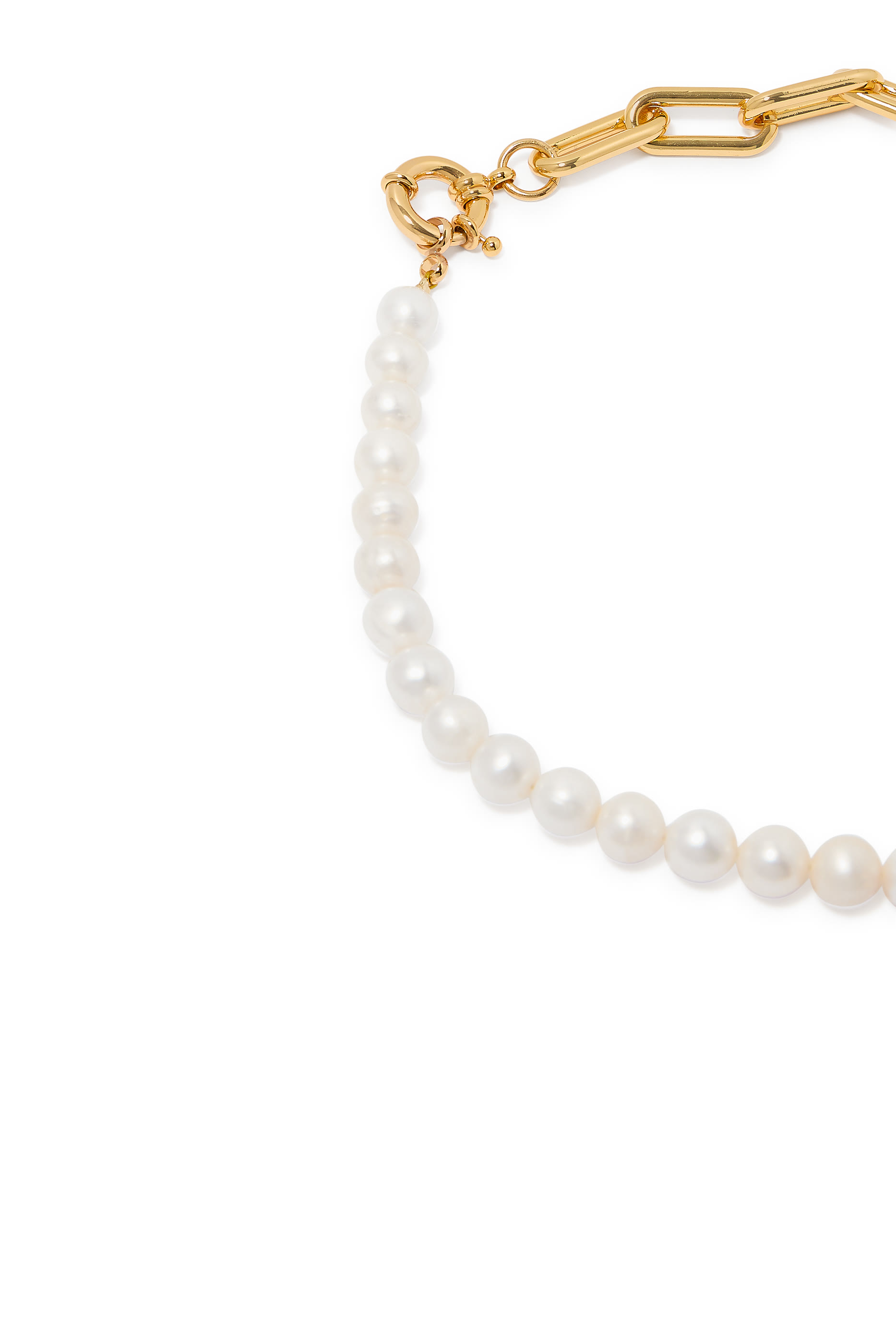Half & Half Necklace, 24k Gold Plated Brass & Freshwater Pearls