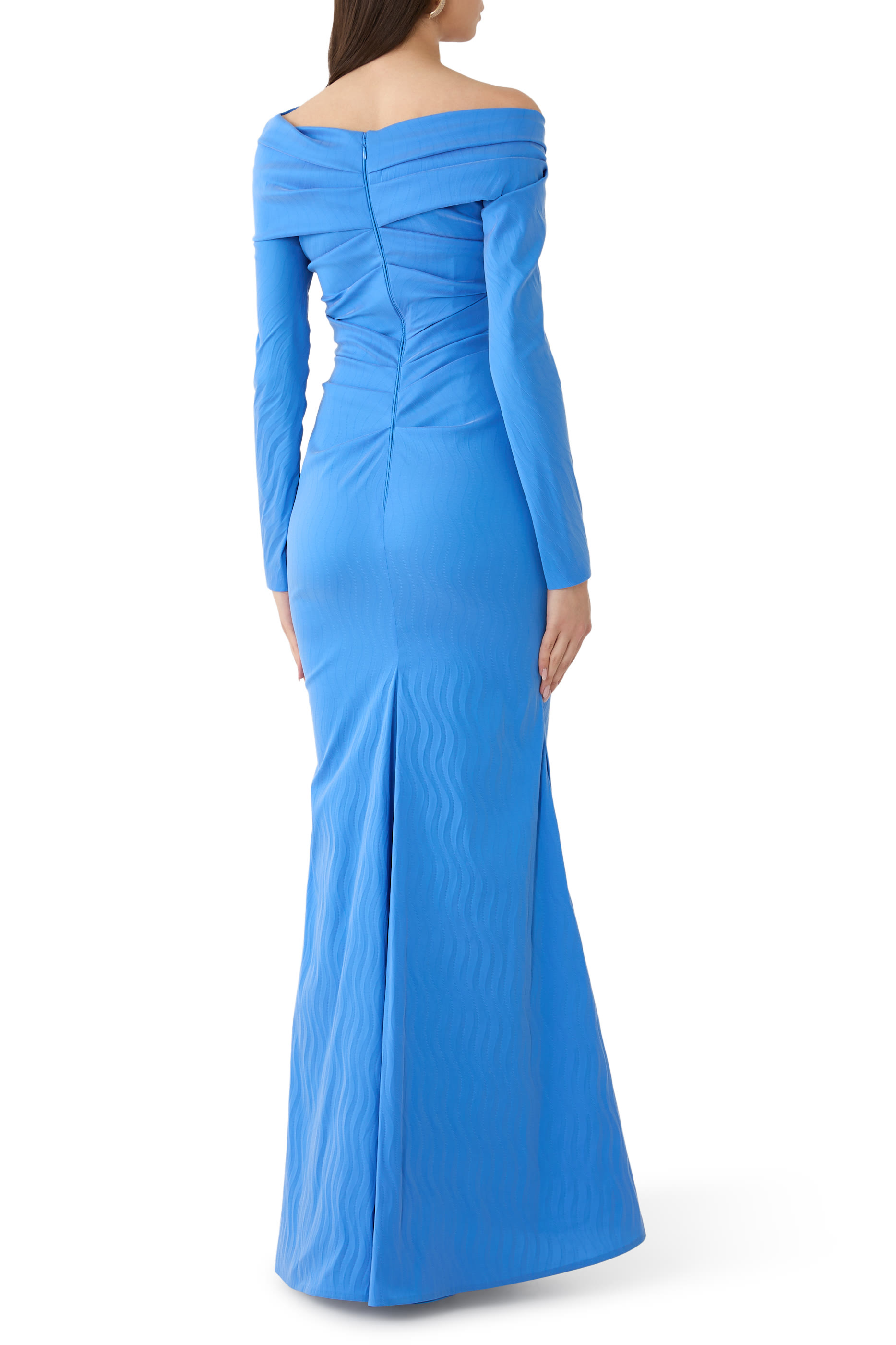 Asymmetrical-Neckline Long Evening Dress