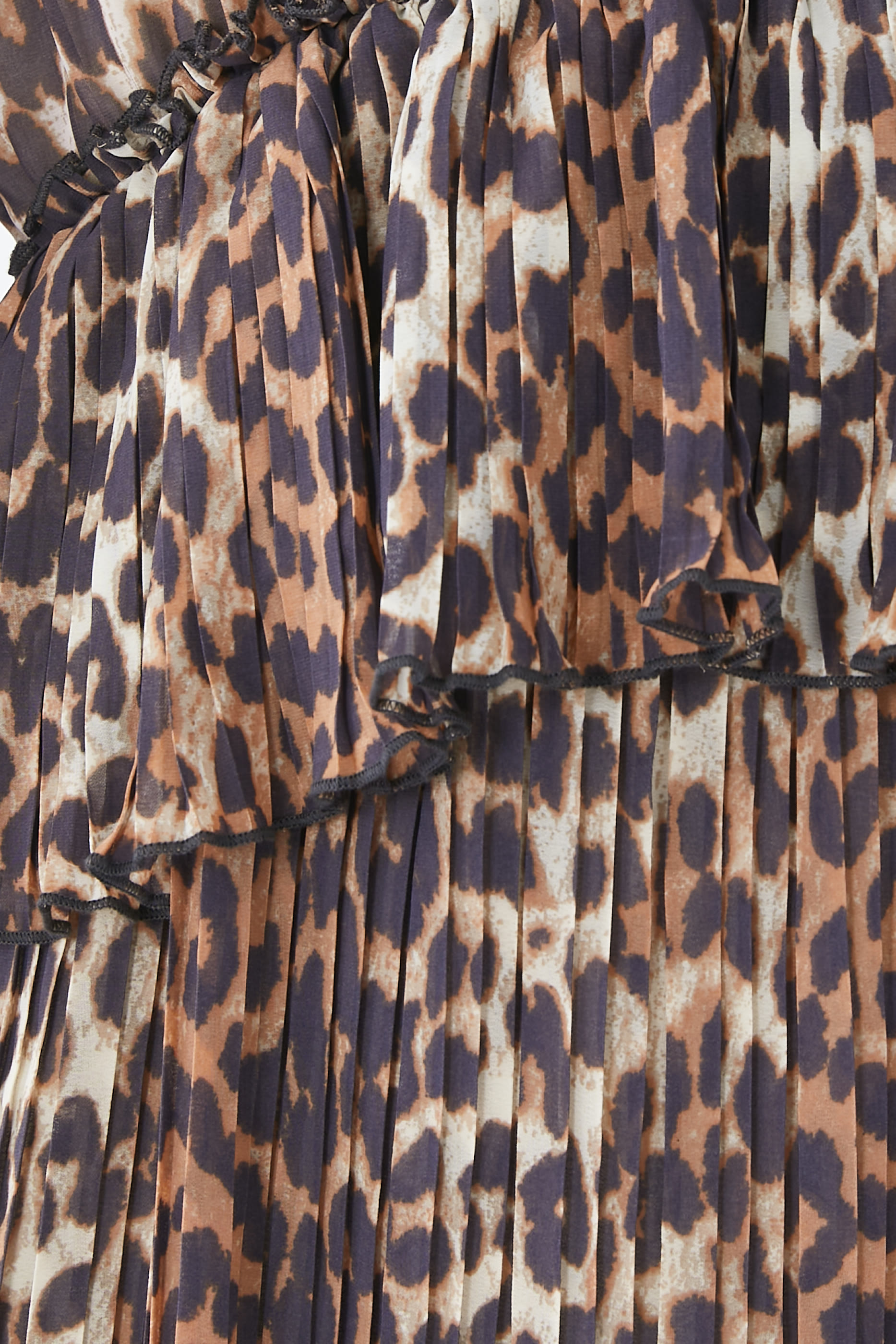 Georgette Pleated Flounce V-Neck Mini Dress