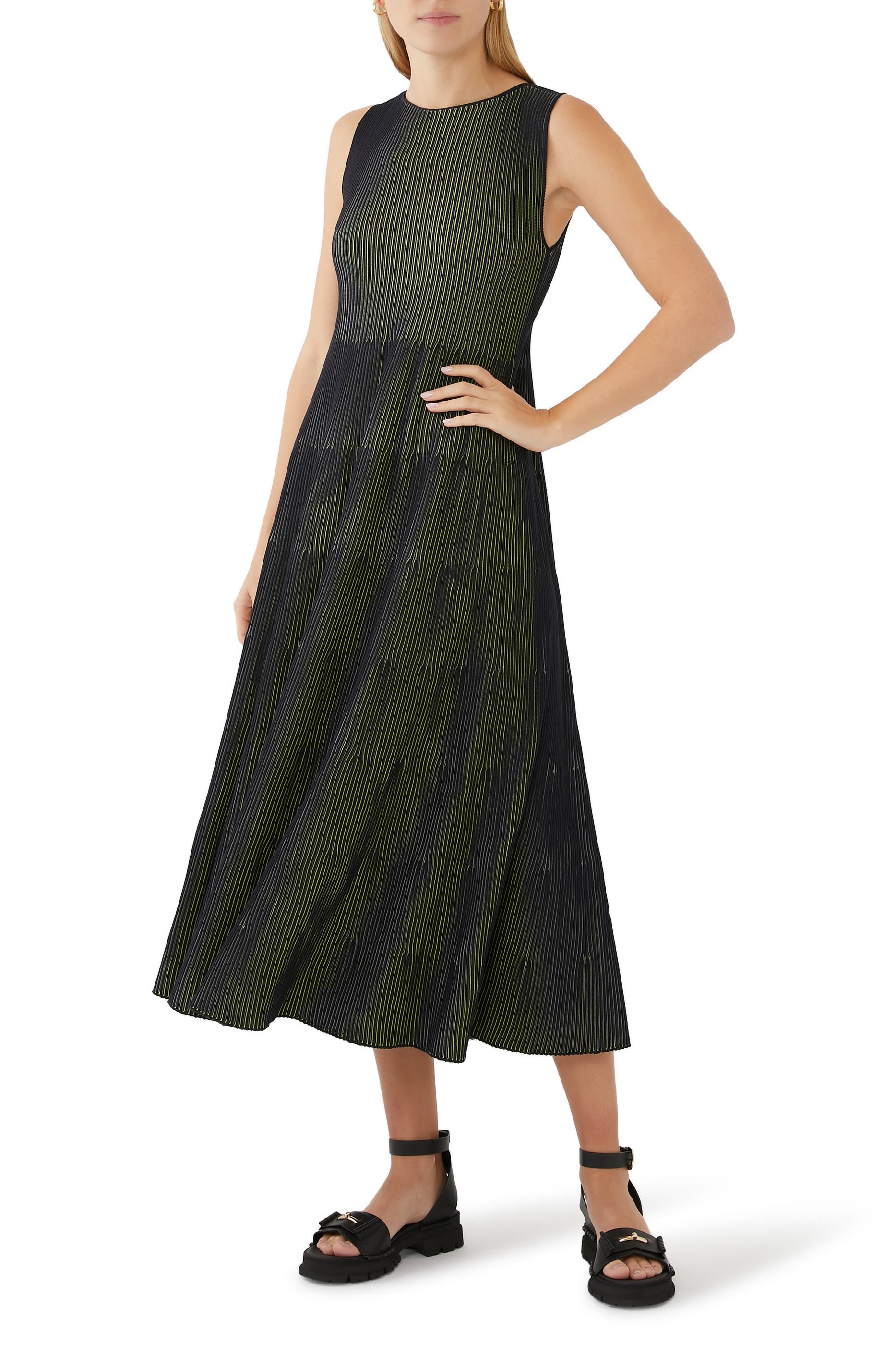 Striped Pleated Midi Dress