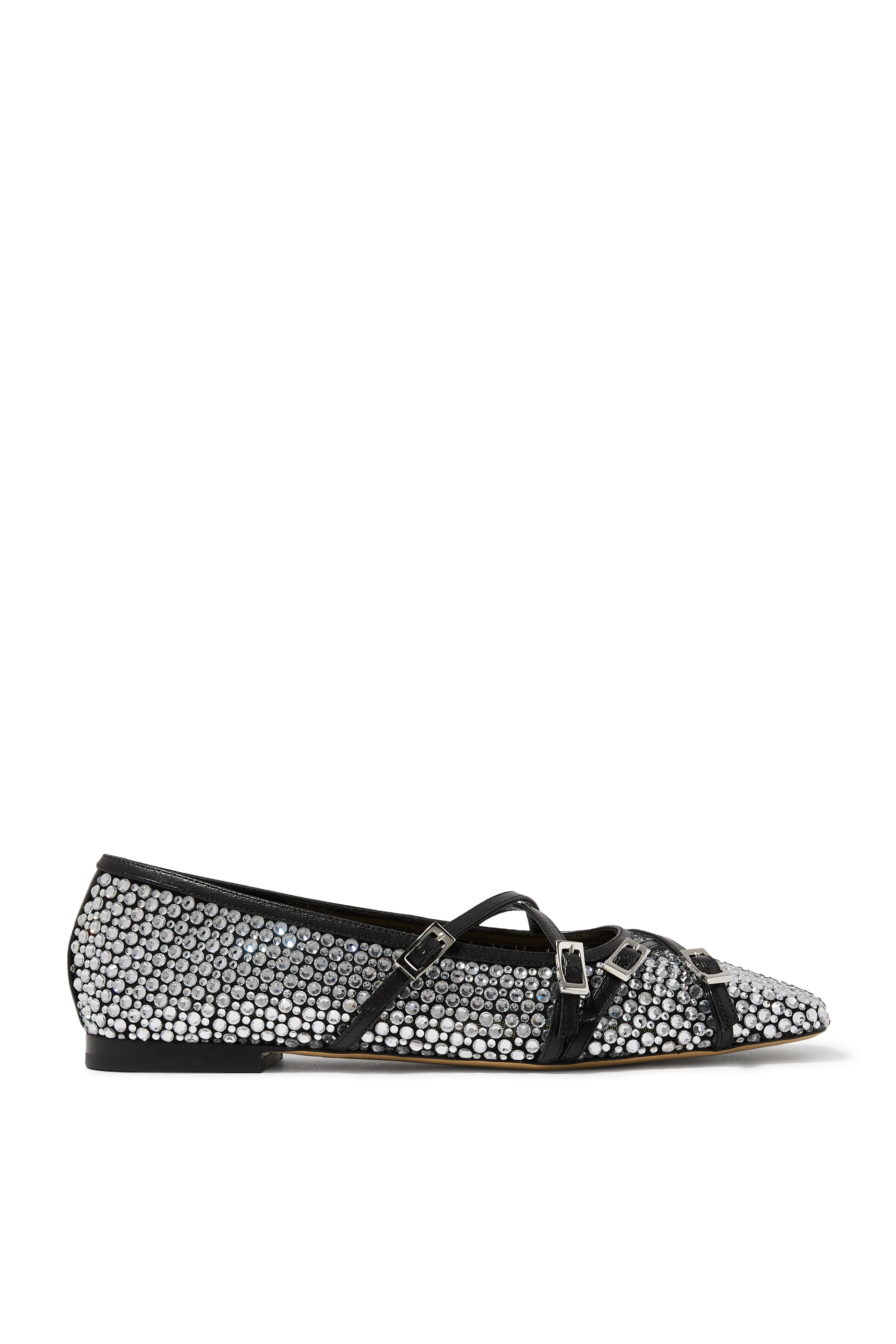 Embellished Mesh Buckle Ballet Flats