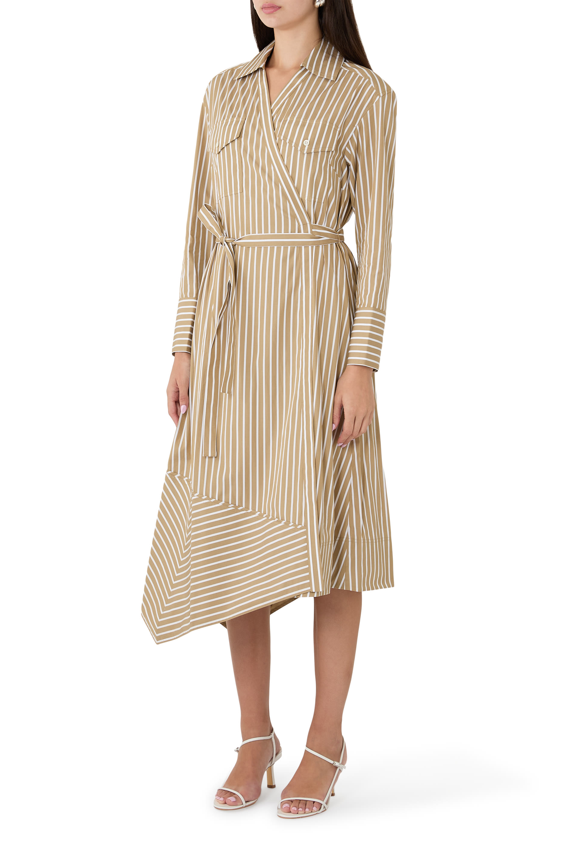 Stripe Poplin Wrap Shirt Dress 