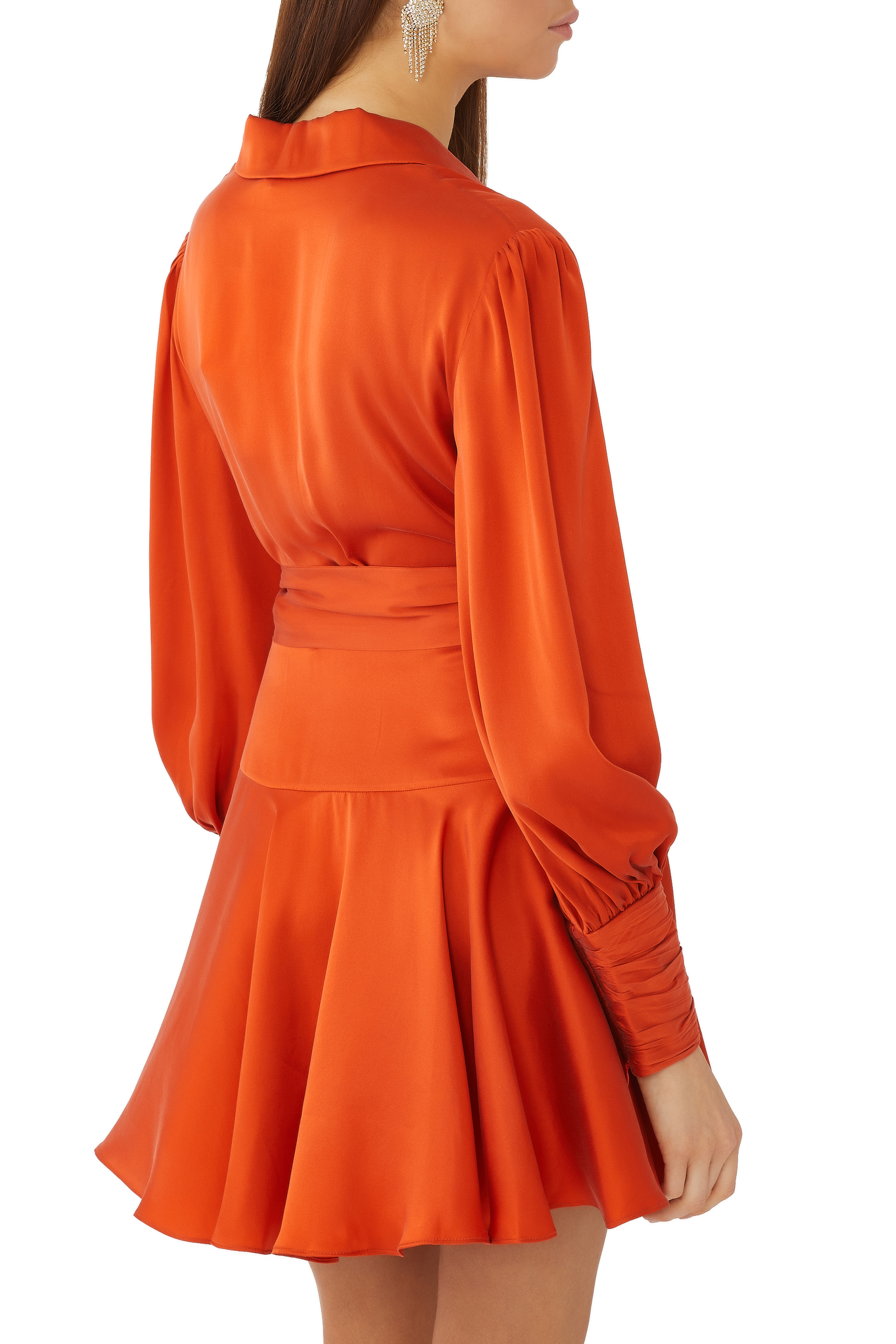 Ruffled Silk Wrap Mini Dress