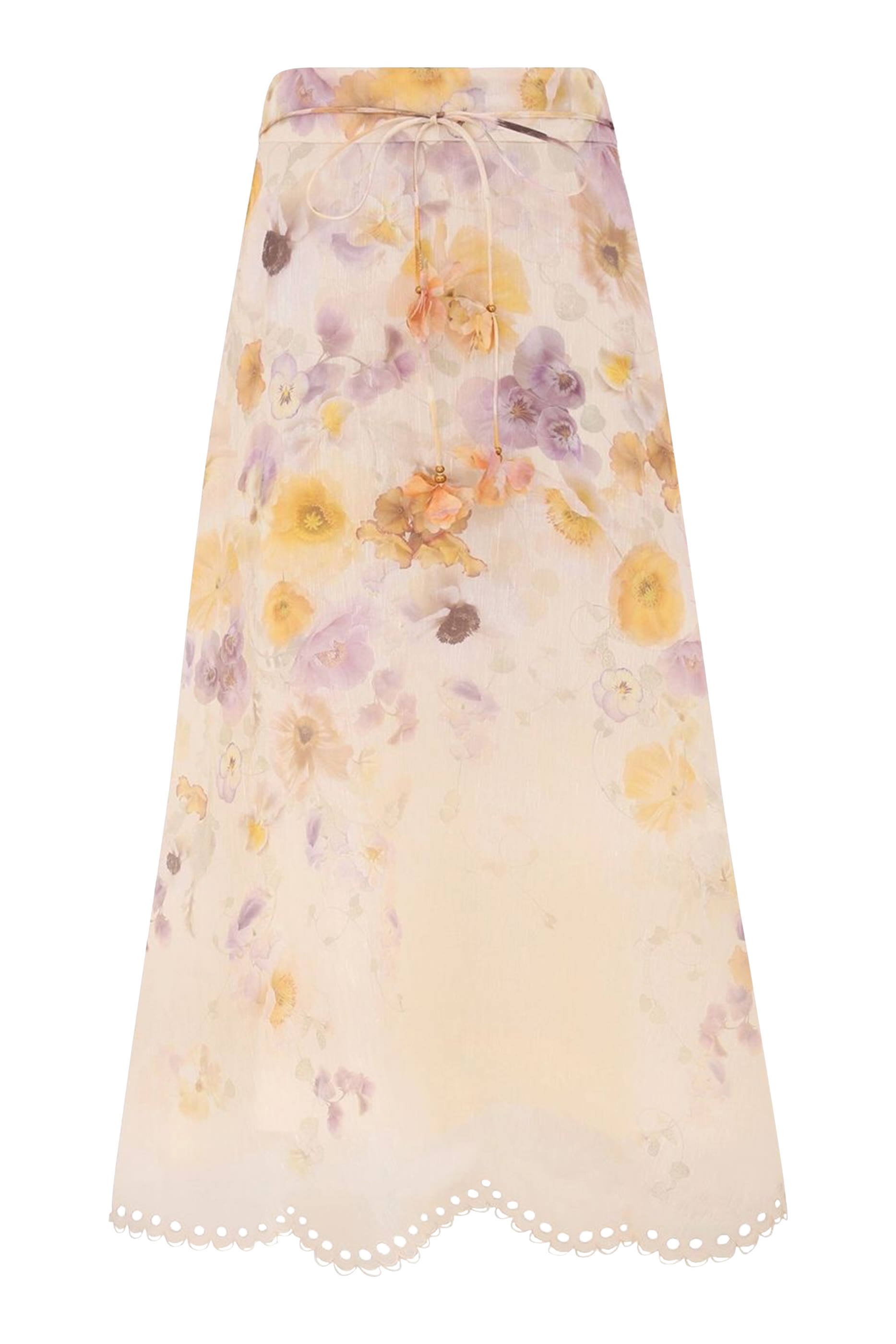 Floral Print Silk Midi Skirt
