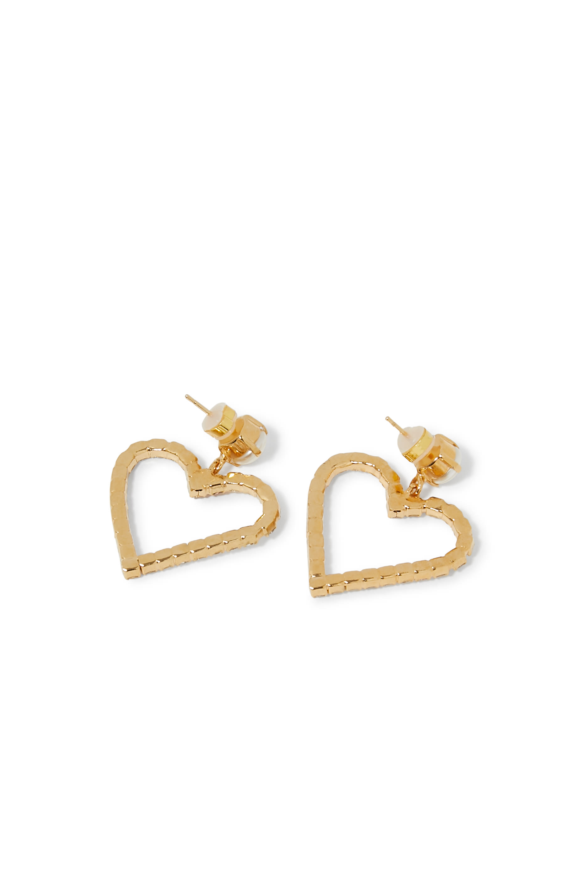 Heart to Heart Earrings, 18k Gold Plating with Crystals & Pearls