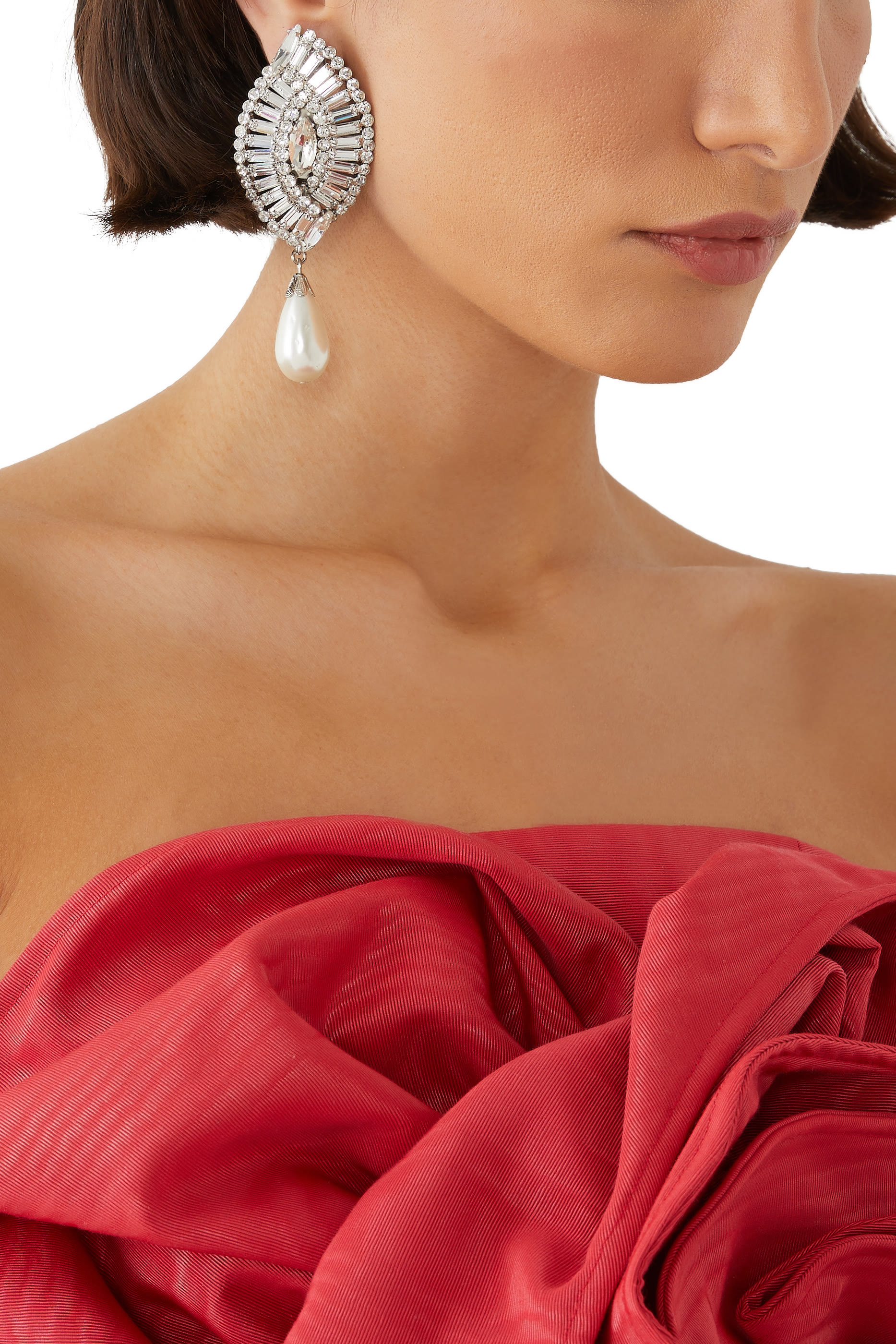 Crystal Shell Earrings with Pendant Pearl