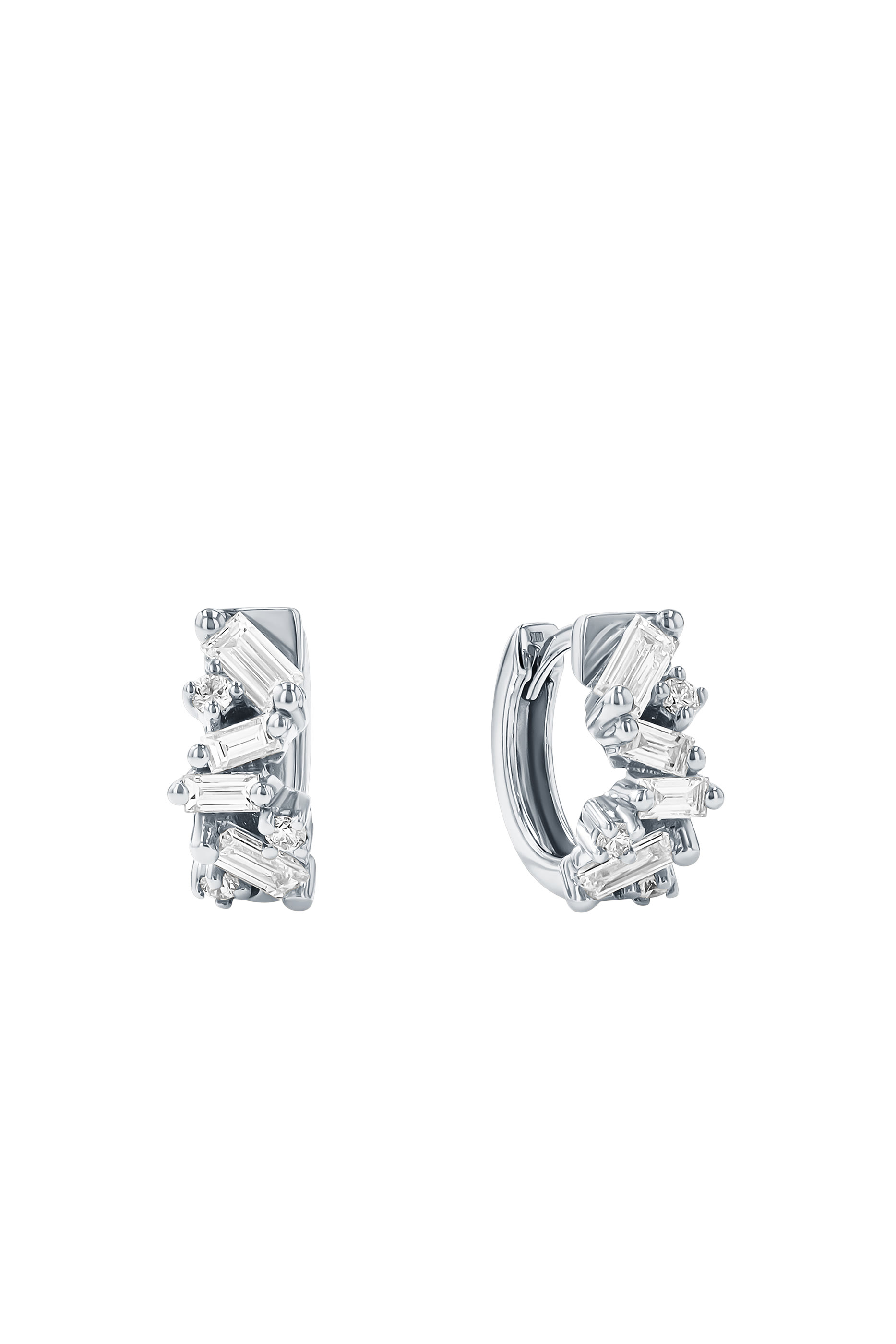 Fireworks Huggie Earrings, 18k White Gold & Diamonds