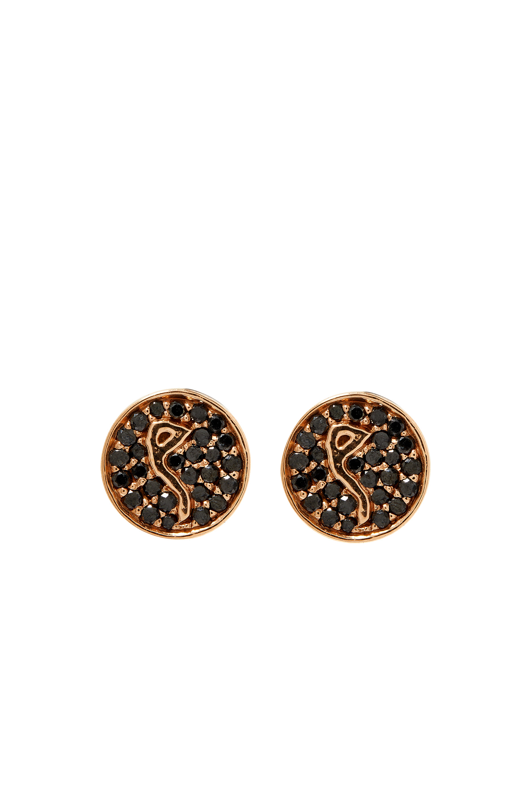 Oula M Letter Round Stud Earrings, 18k Rose Gold & Black Diamonds