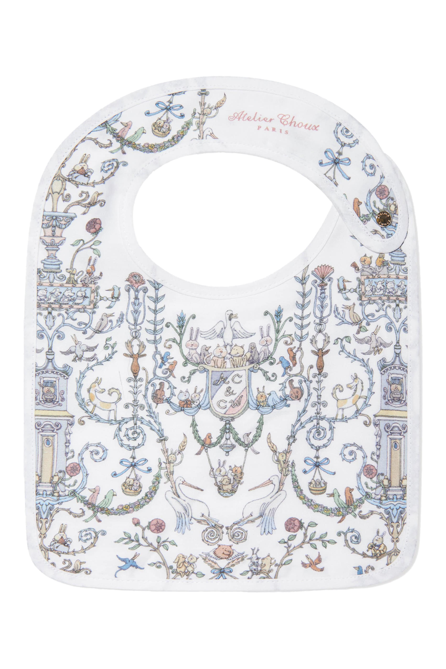 Carré & Satin Bib Set in Toile de Jouy Blue