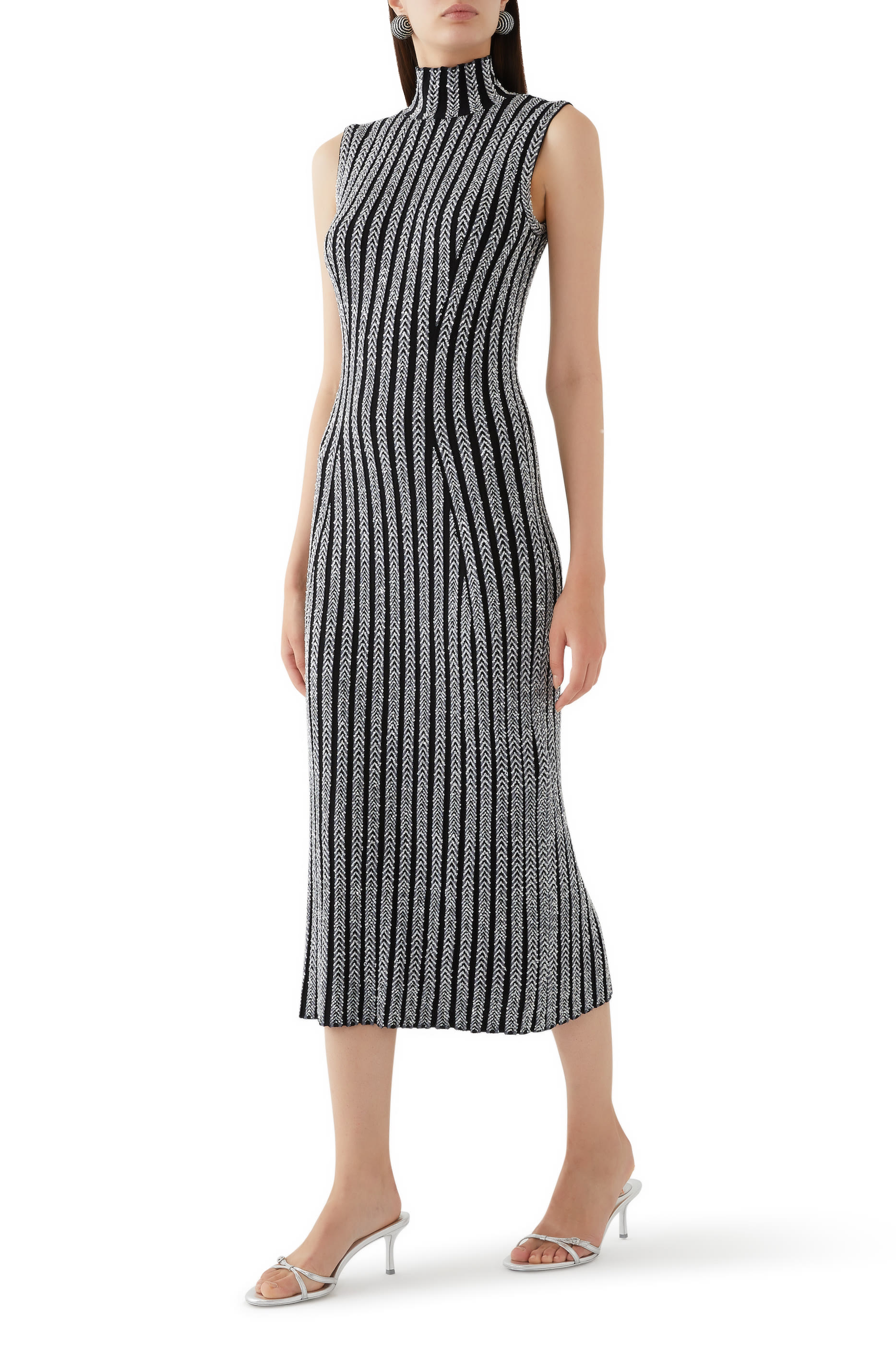 Solid Partialized Sequinned Knit Sleeveless Maxi Dress