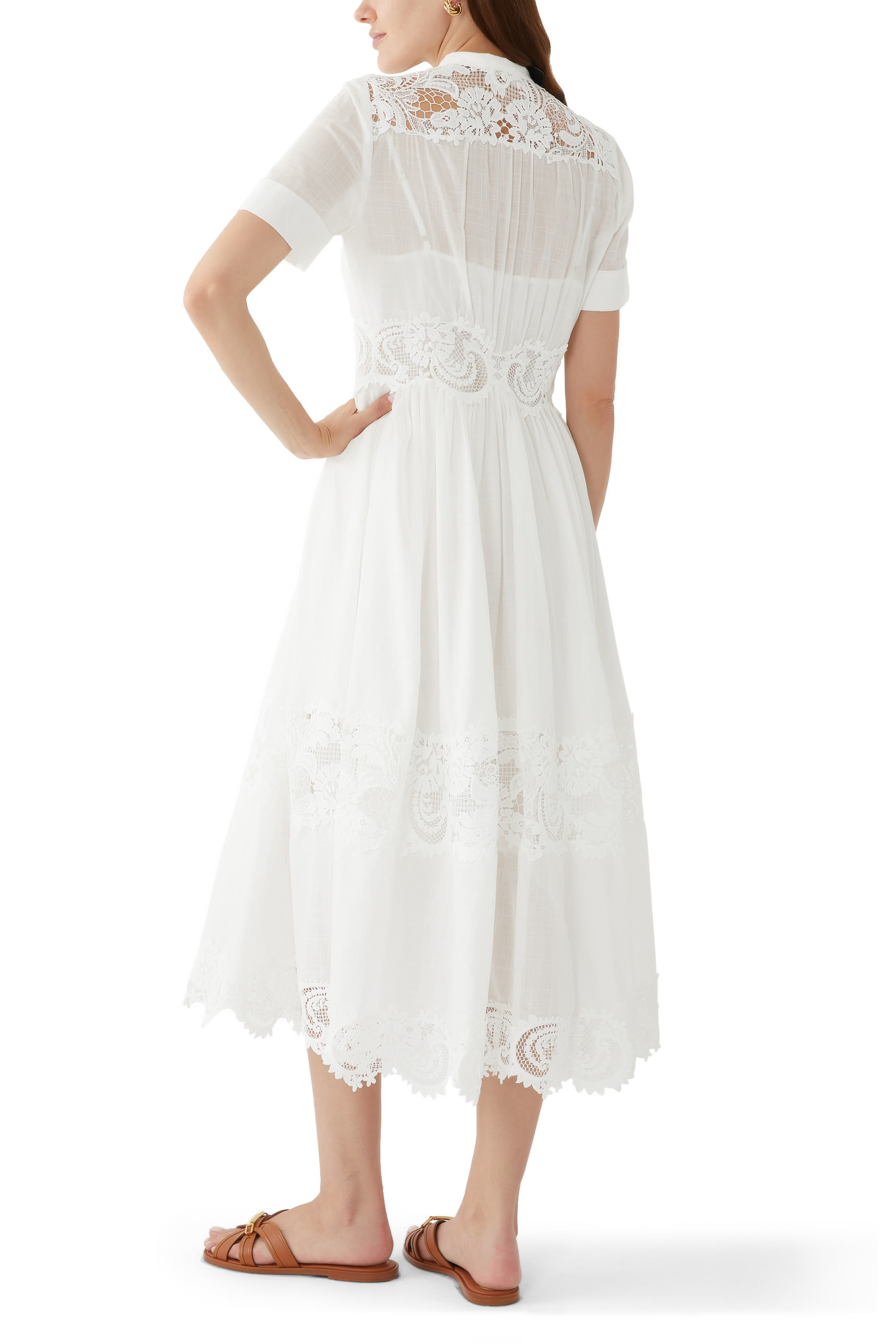 Pop Lace Trimmed Midi Dress