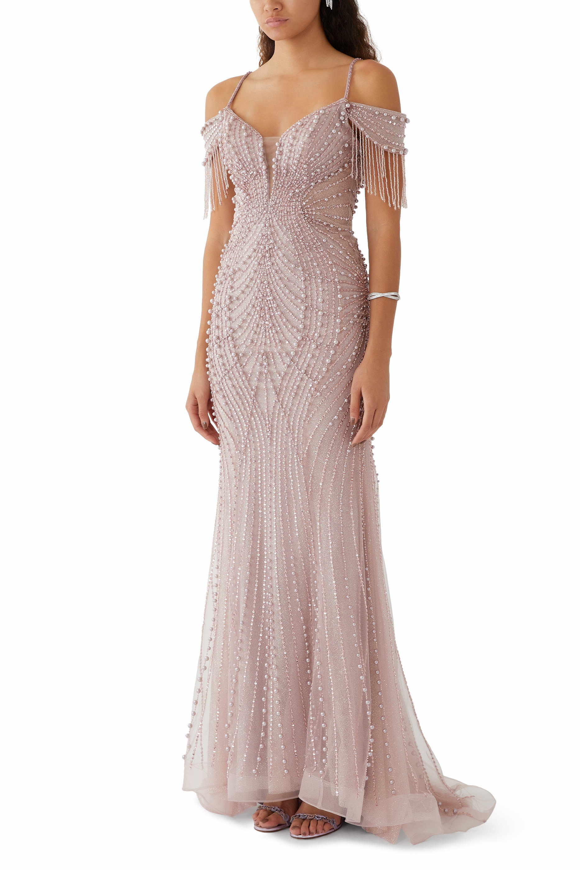 Cold Shoulder Embellished Gown