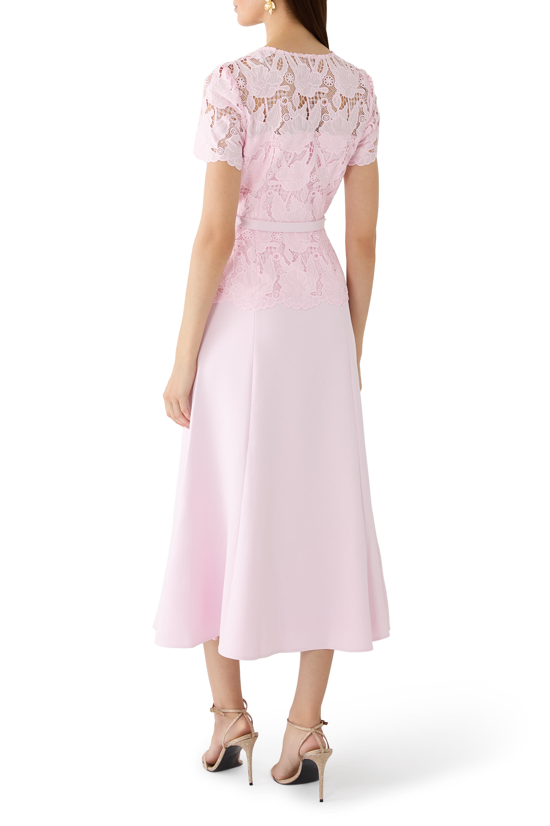 Peplum-Waist Lace Midi Dress