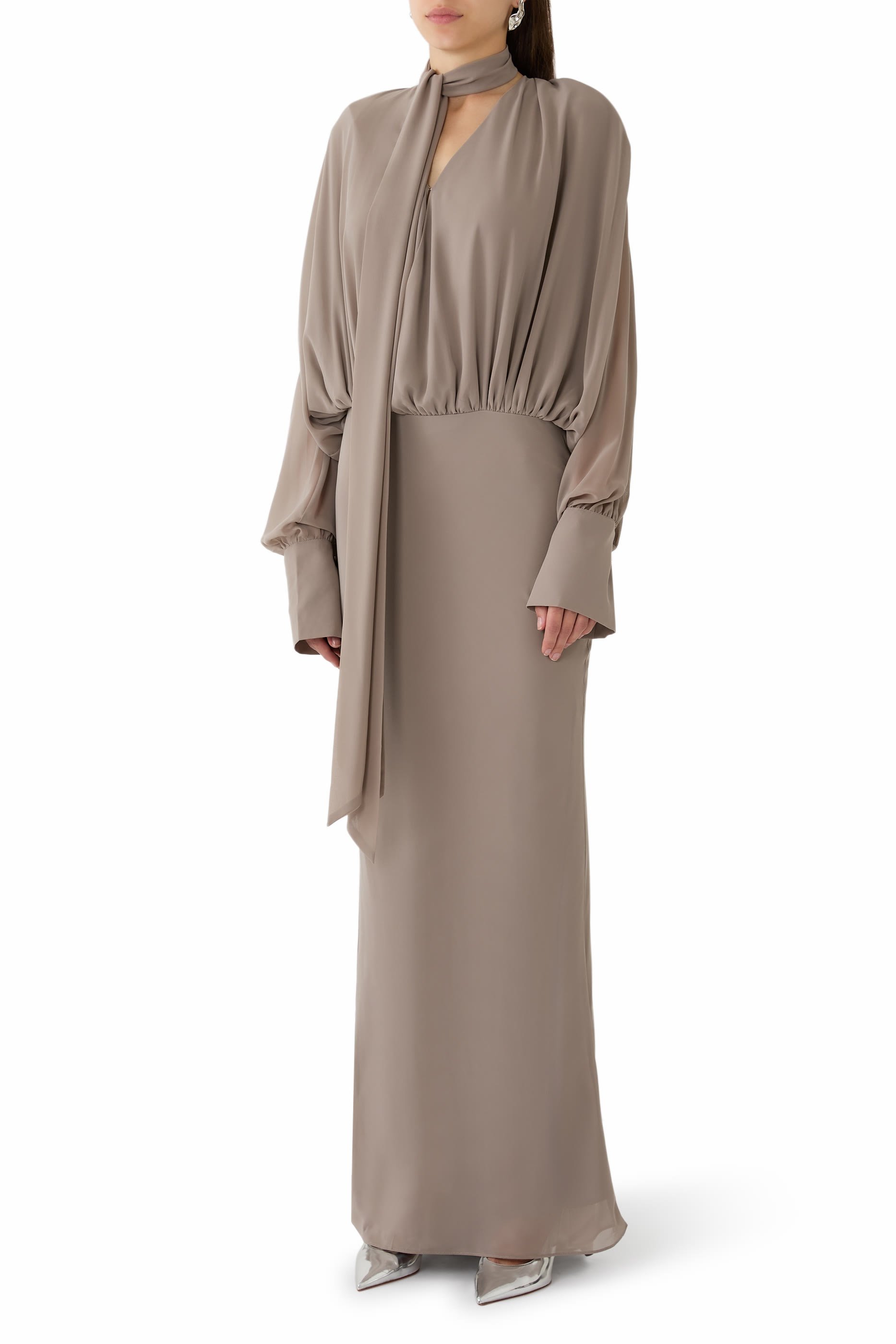 Chiffon Long Sleeves Maxi Dress