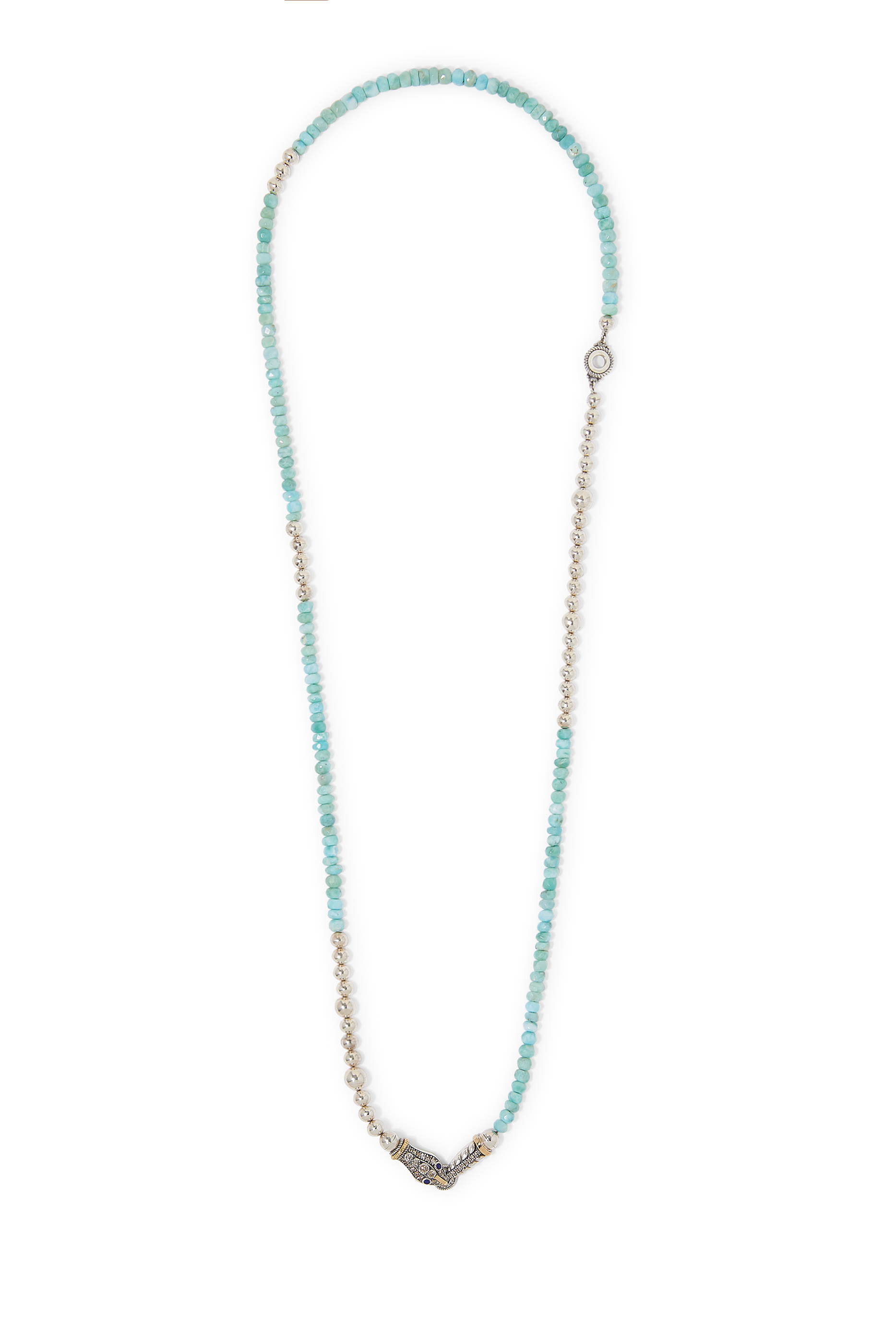 Beaded Snake Necklace, 18K Yellow Gold with Sterling Silver, Diamonds & Lapis-Larimar Beads