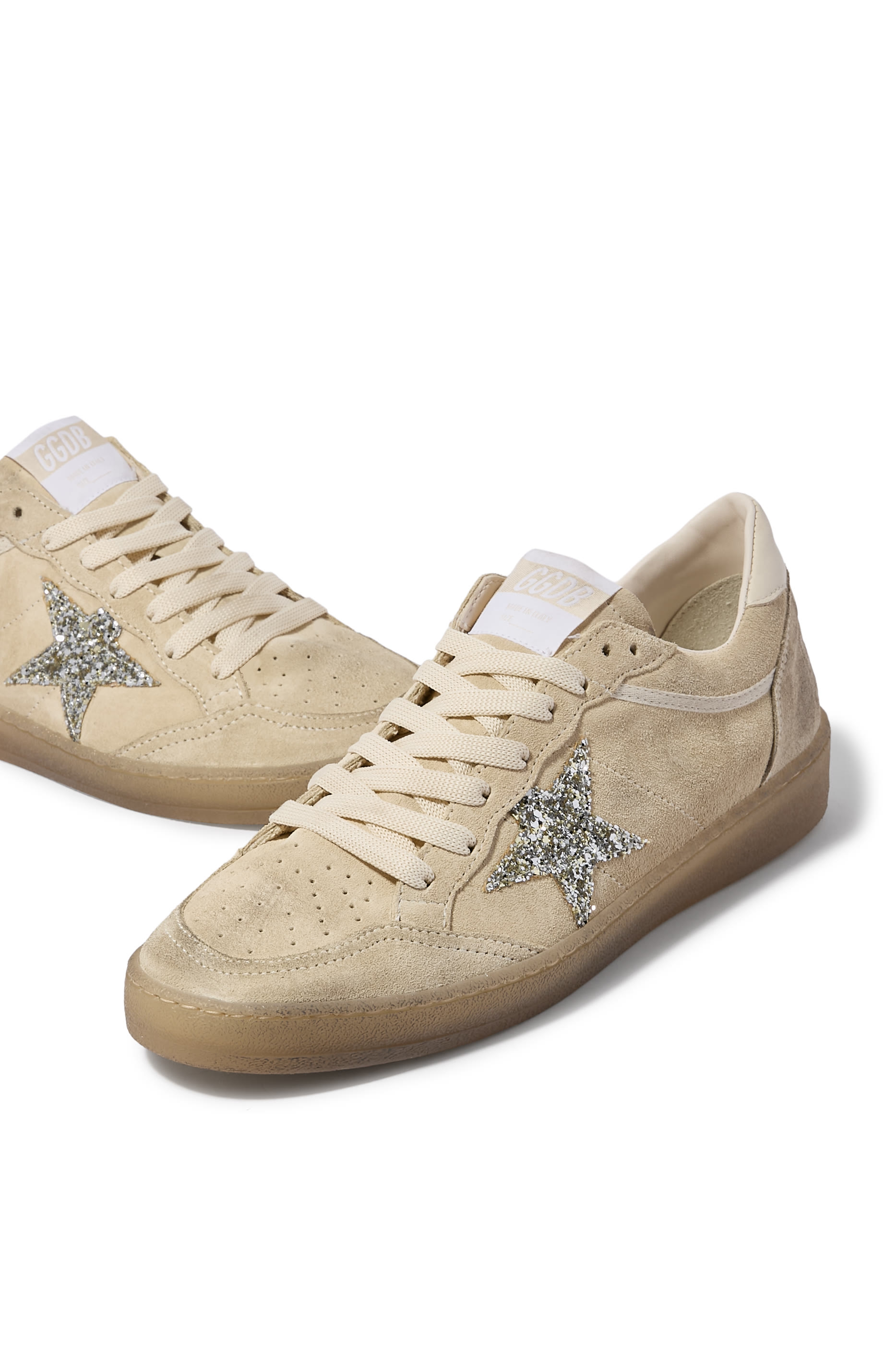 Ball Star Sneakers In Pearl Suede With Silver Glitter Star
