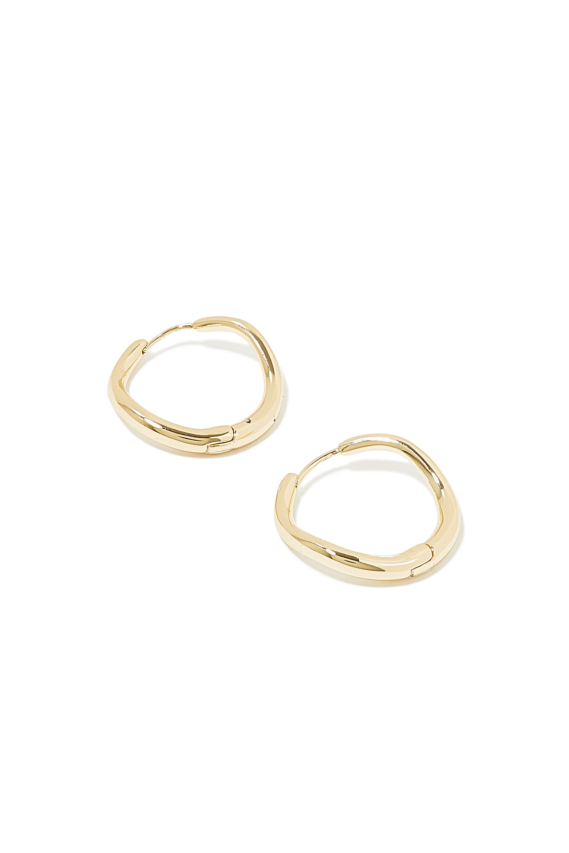 Chunky Gold Curved Hoop Earrings, 14k Gold Plated Brass