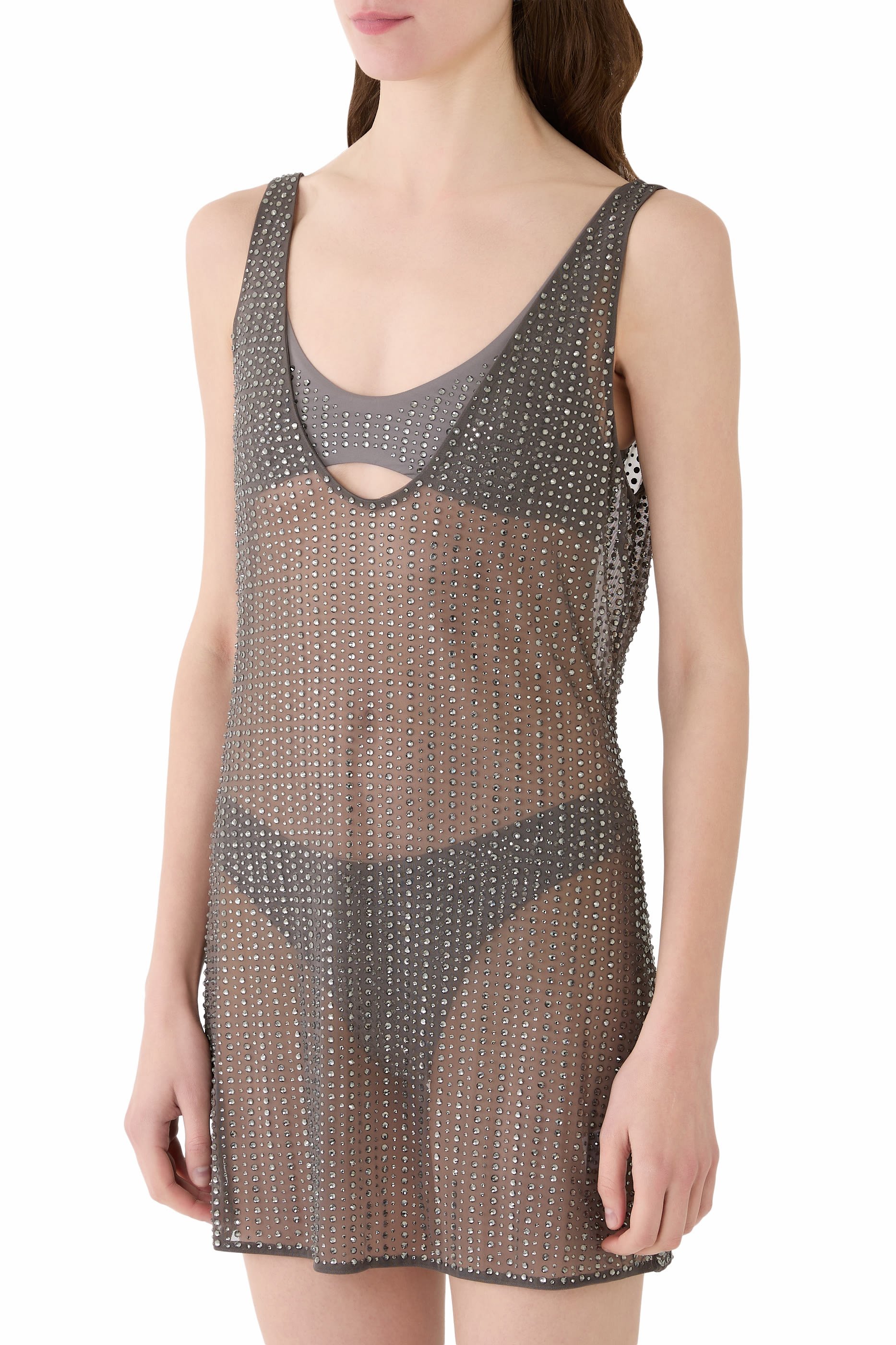 All-Over Crystal Embellishments Mini Dress