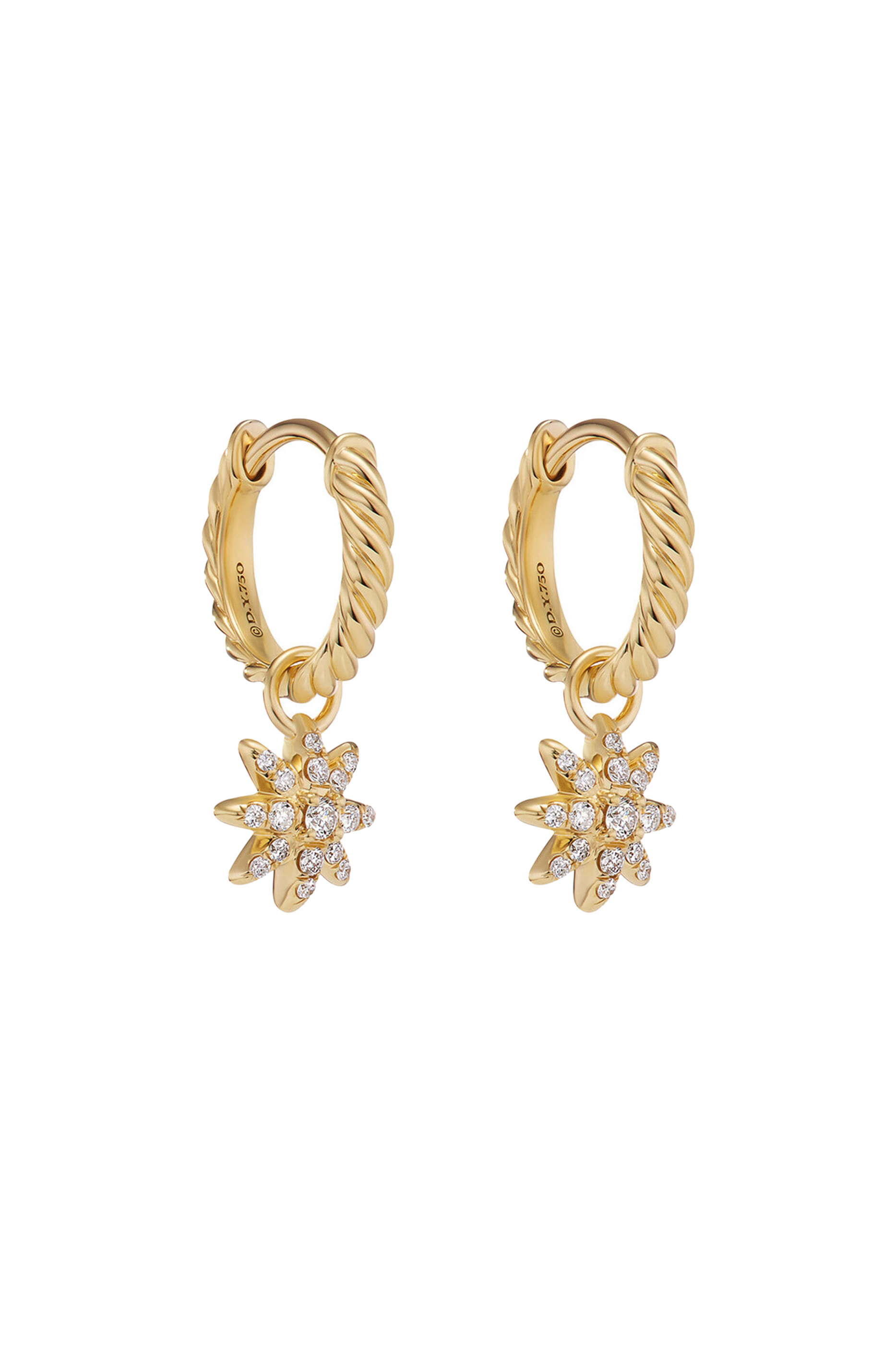 Petite Pave Starburst Drop Earrings, 18K Yellow Gold & Diamonds