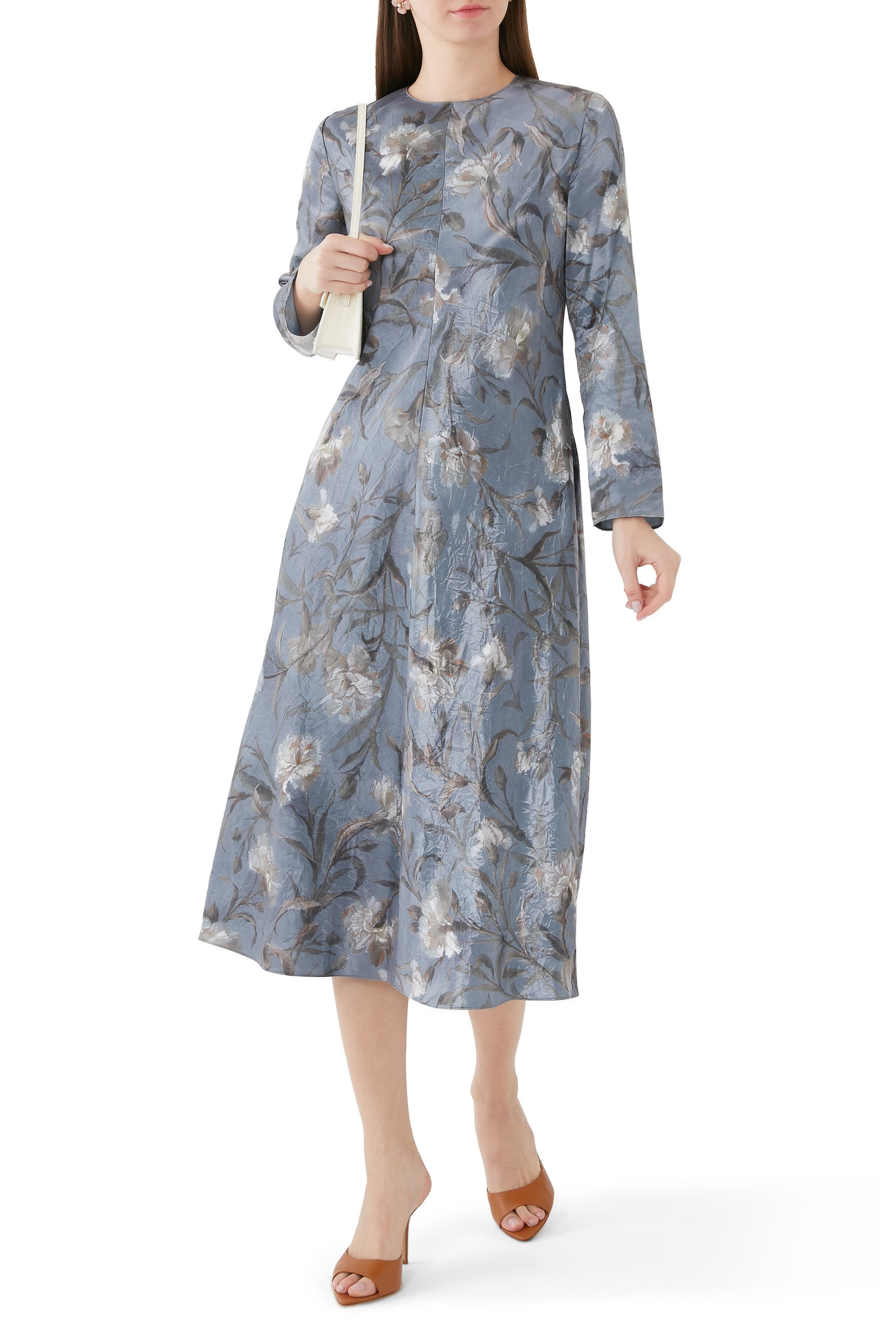 Night Carnation Long-Sleeve Midi Dress