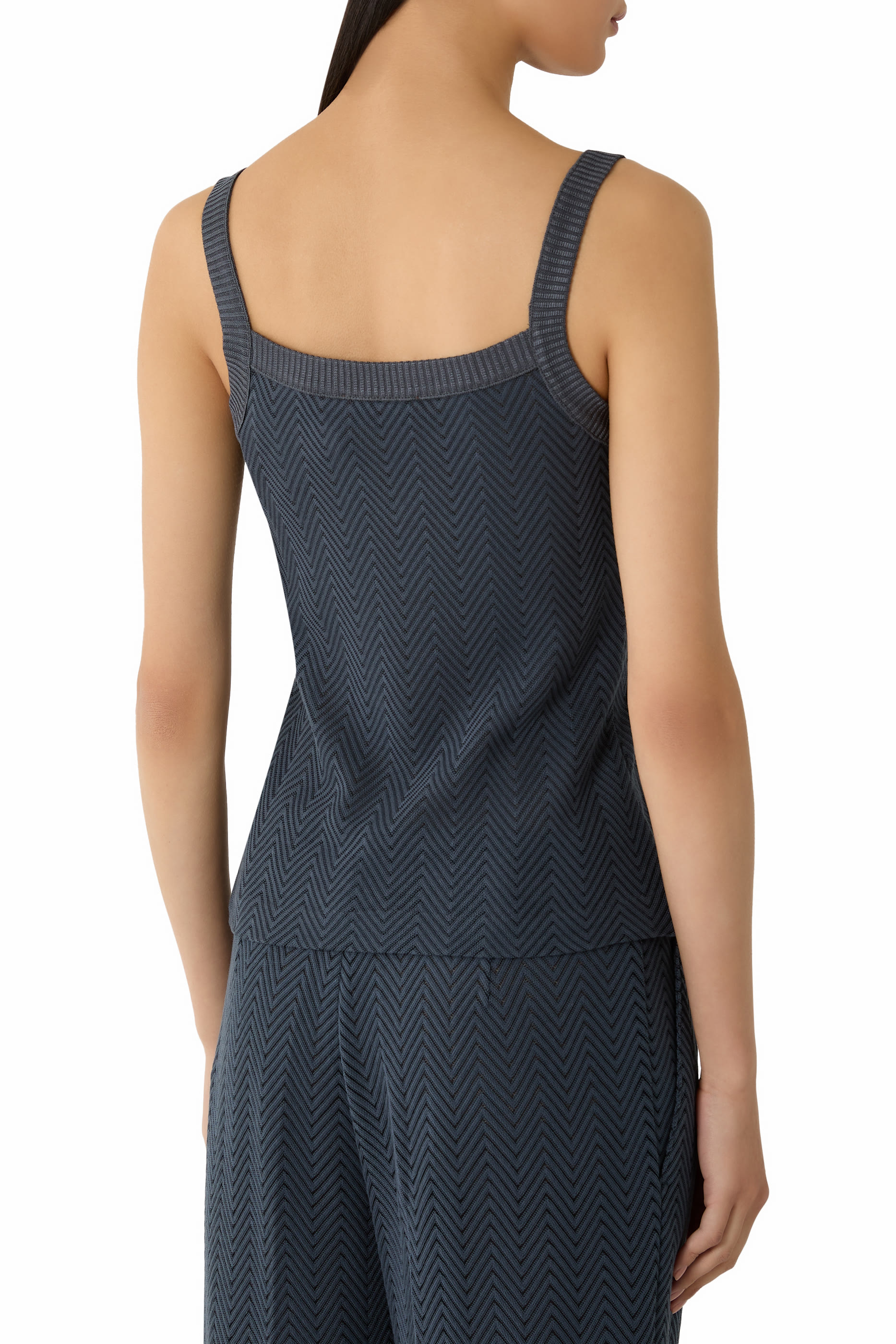Tone-on-Tone Zigzag Cotton & Viscose Tank Top