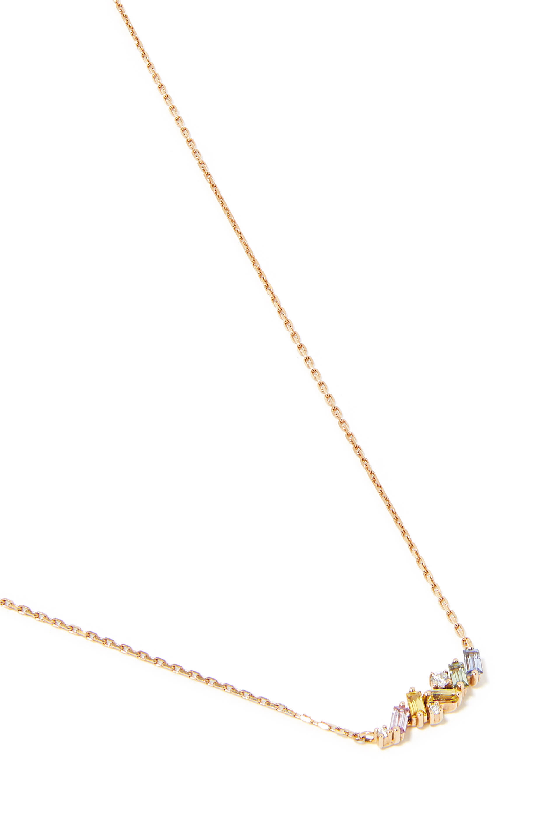 Fireworks Bar Necklace, 18K Rose Gold with Diamonds & Sapphire