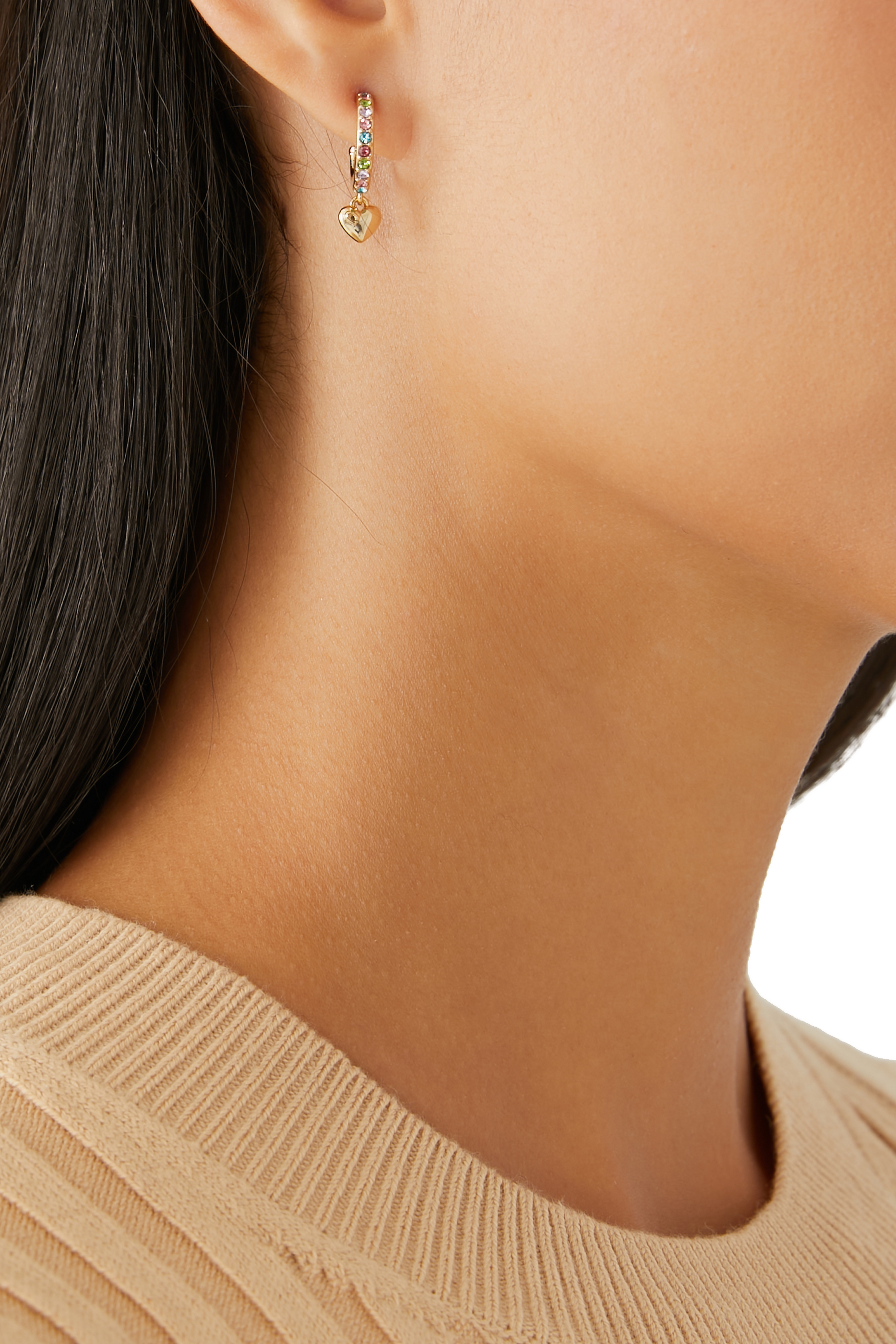 Butterfly Charm Huggie Earrings, Plated Brass & Crystals