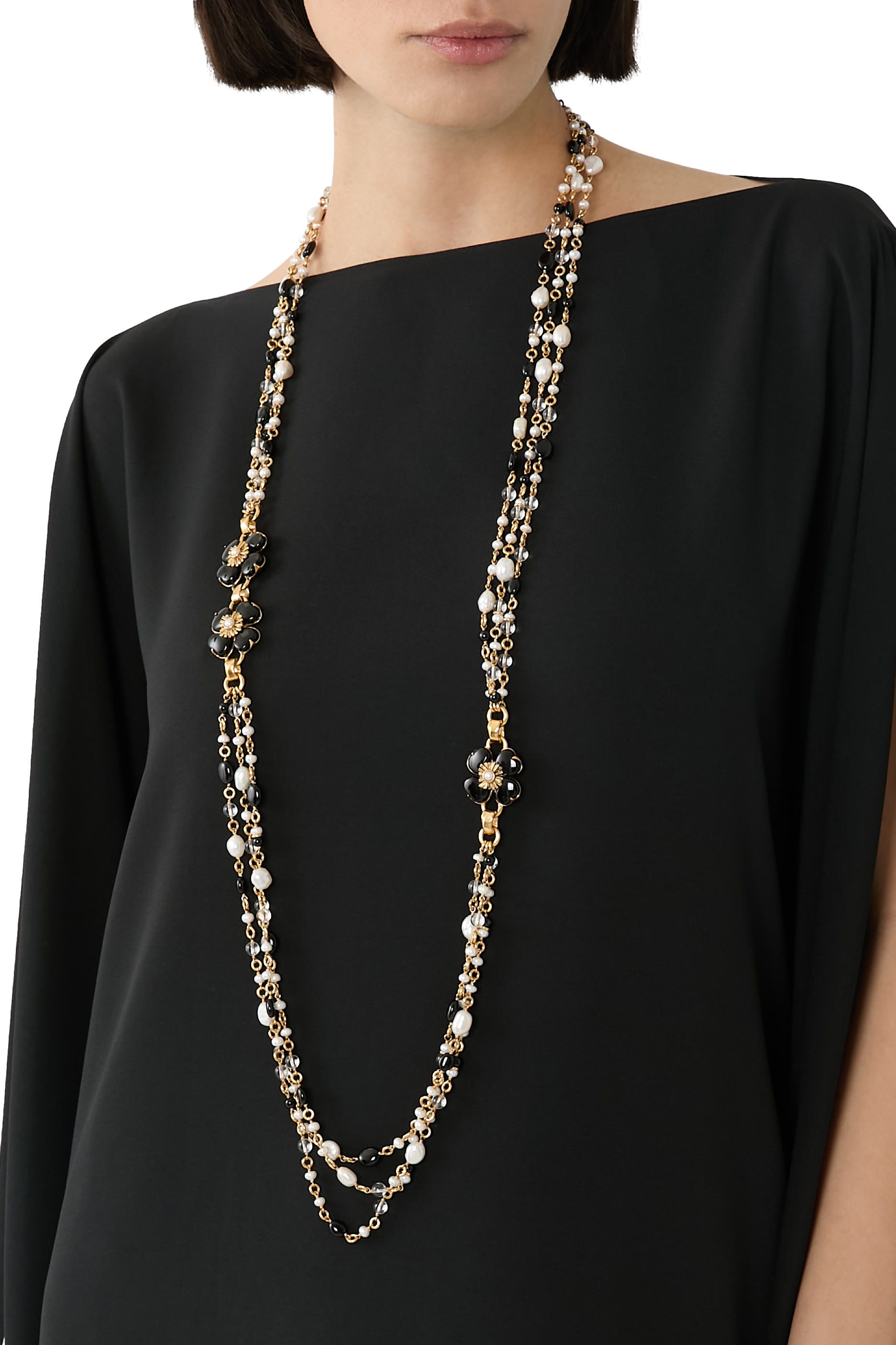 Trefle Long Necklace, 24k Gold-Plated Natural Rock Crystal