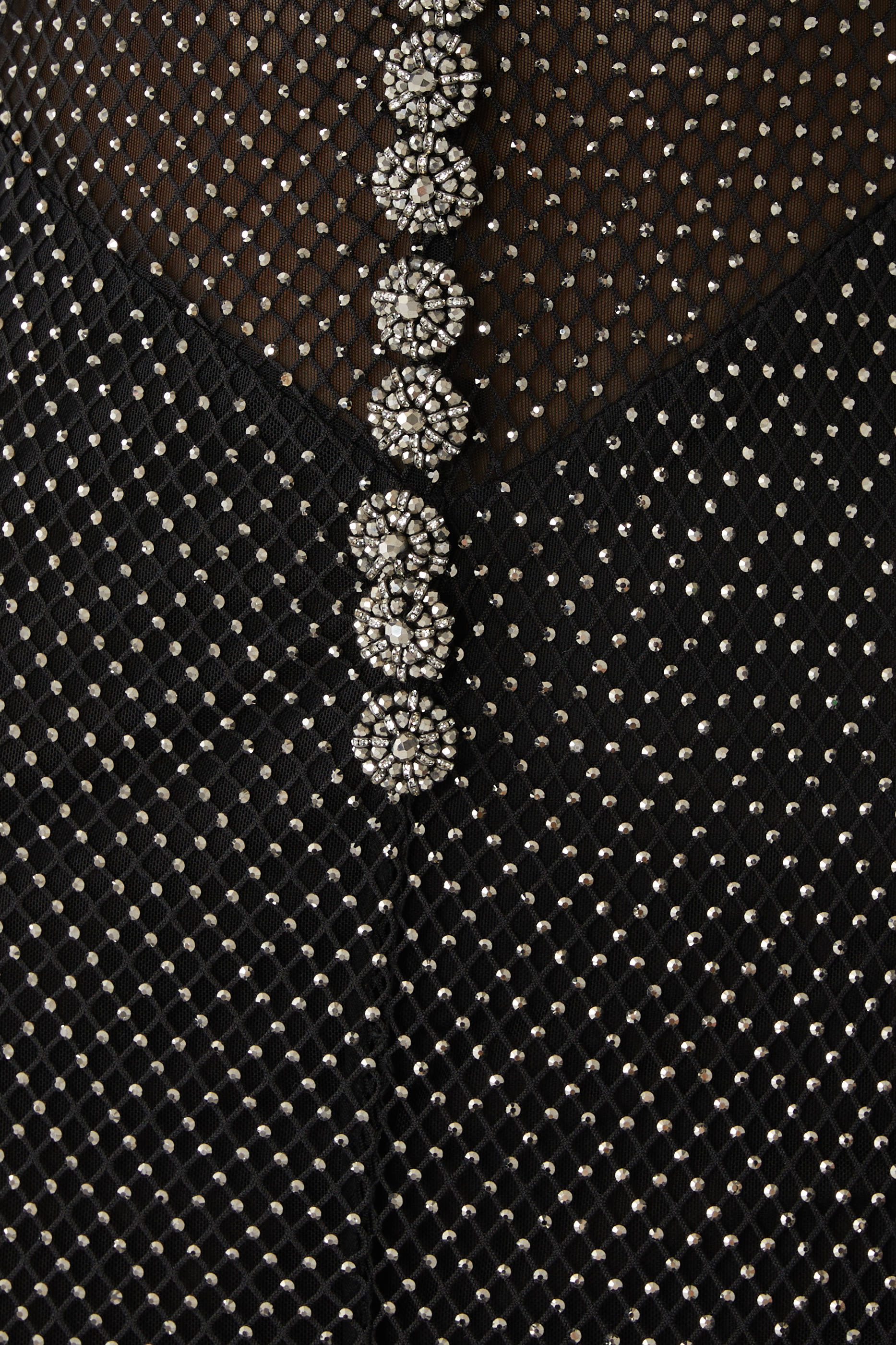 Rhinestone Fishnet Crossover Maxi Dress