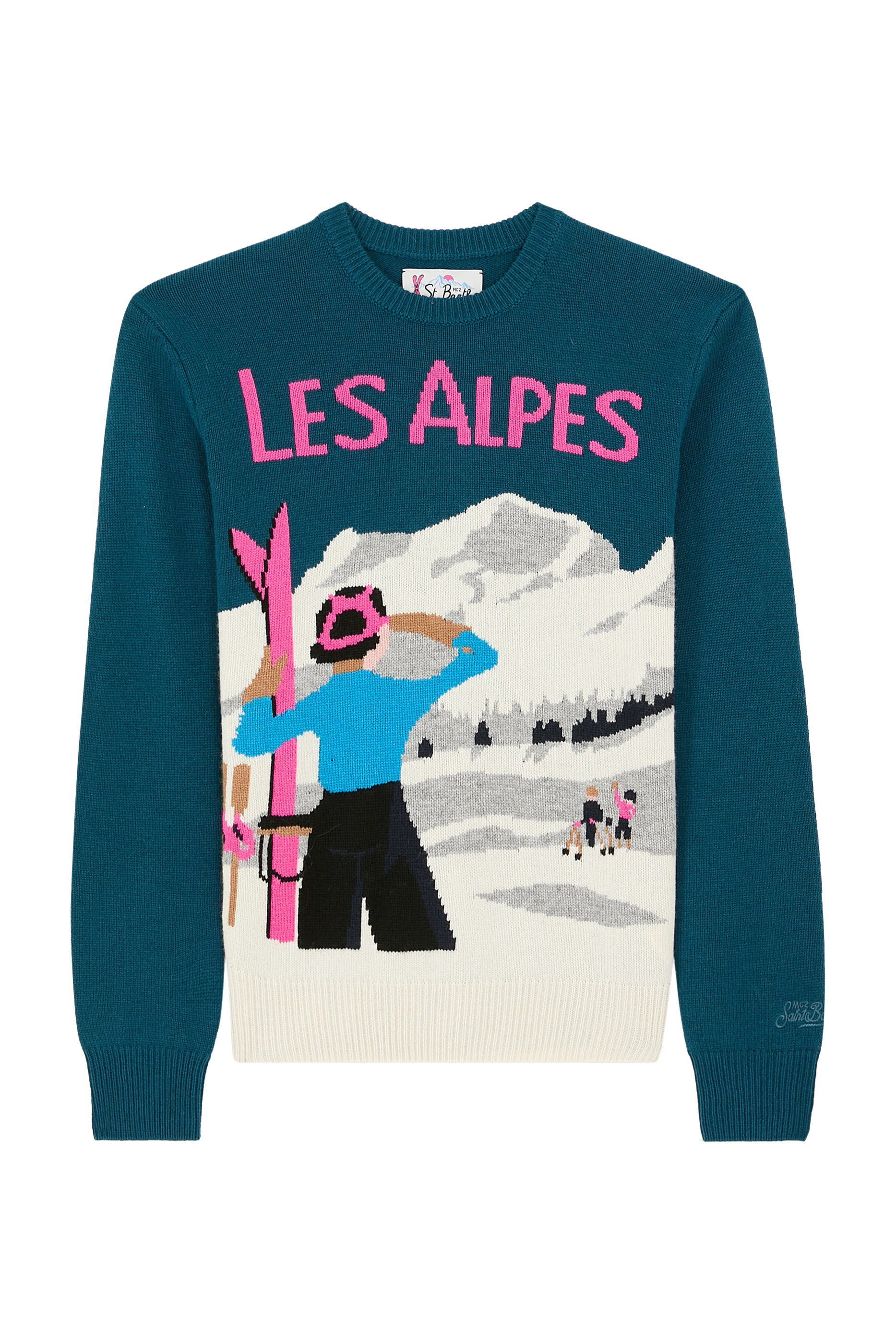 Queen Cashmere-Blend Sweater with St. Moritz Postcard