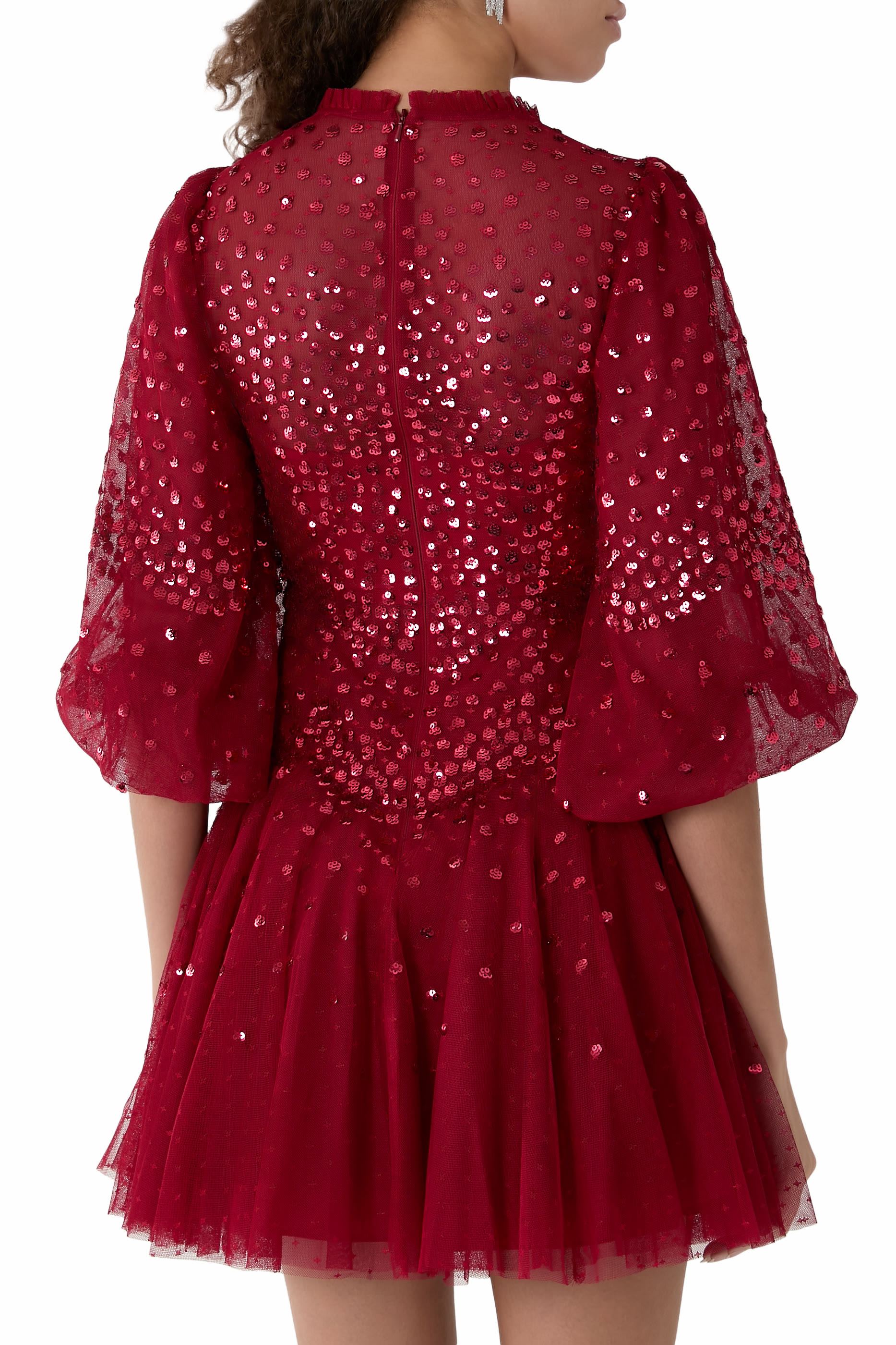 Scallop Sequin Round Neck Micro Mini Dress