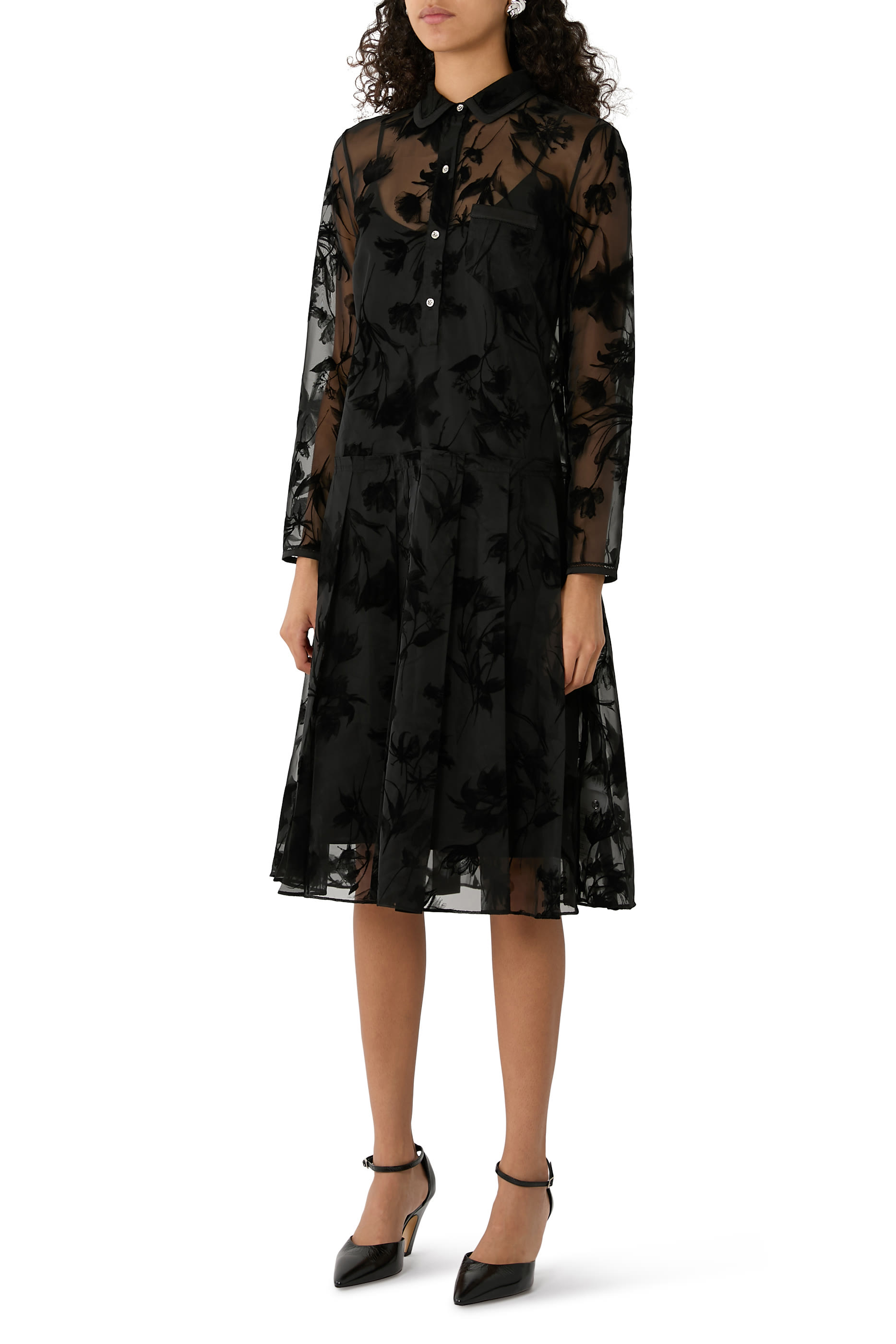 Flocked Organza Shirtdress