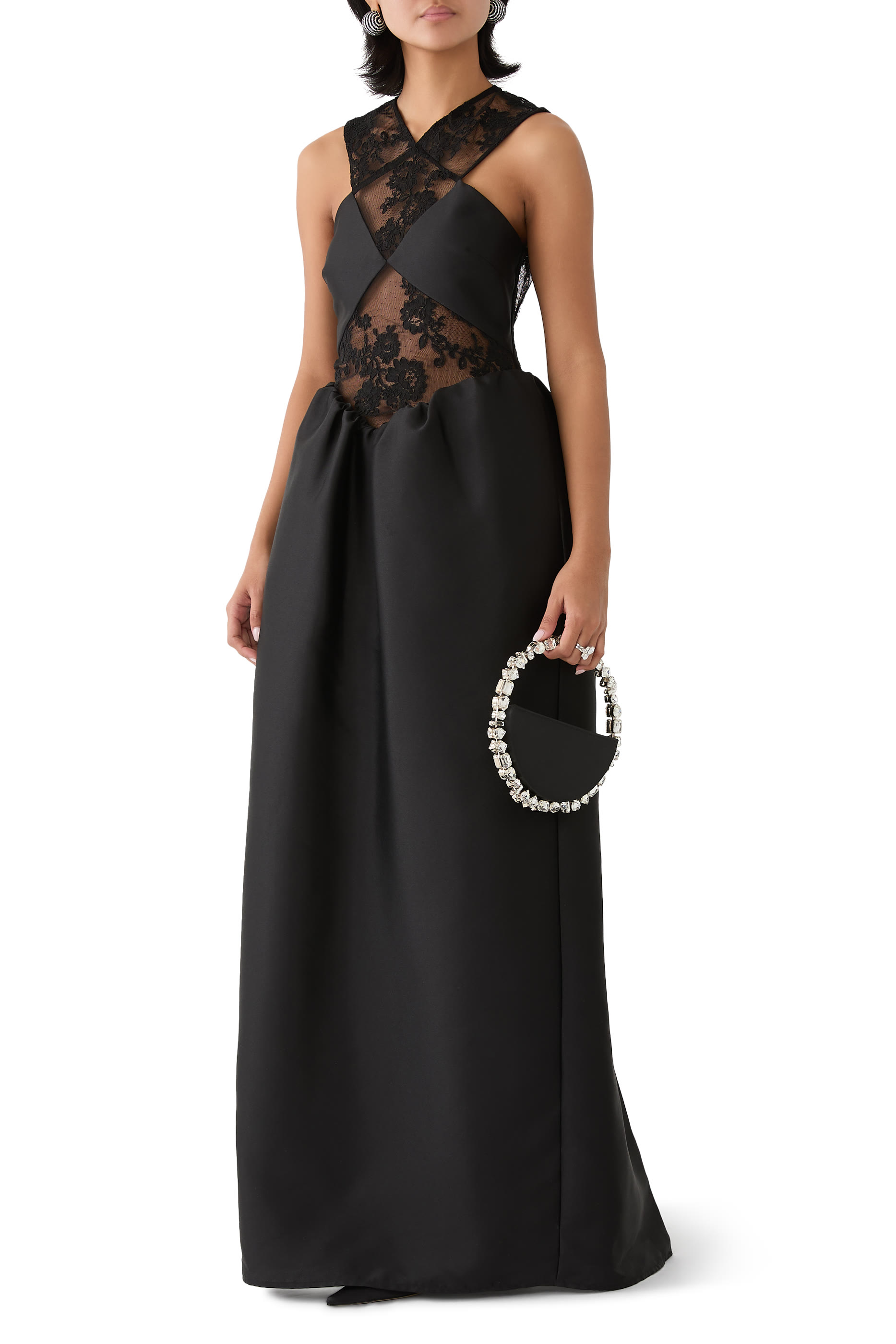 Lace Taffeta Maxi Dress